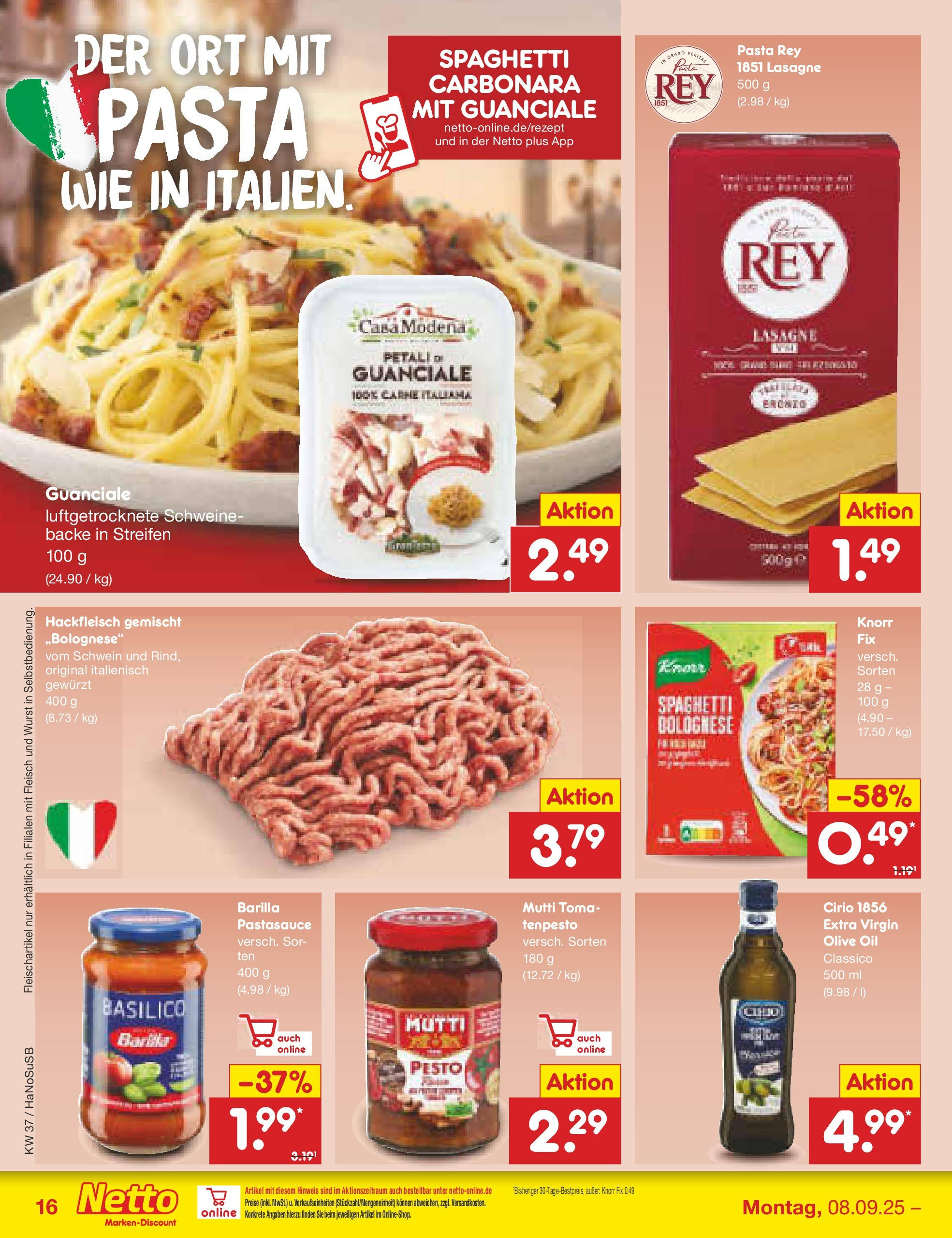 Netto Marken-Discount prospekt Wuppertal (ab 07.09.2025) » Angebote | Seite: 16 | Produkte: Knorr fix, Barilla, Wurst, Fleisch Netto Marken-Discount prospekt Wuppertal (ab 07.09.2025) » Angebote | Seite: 16 | Produkte: Knorr fix, Barilla, Wurst, Fleisch