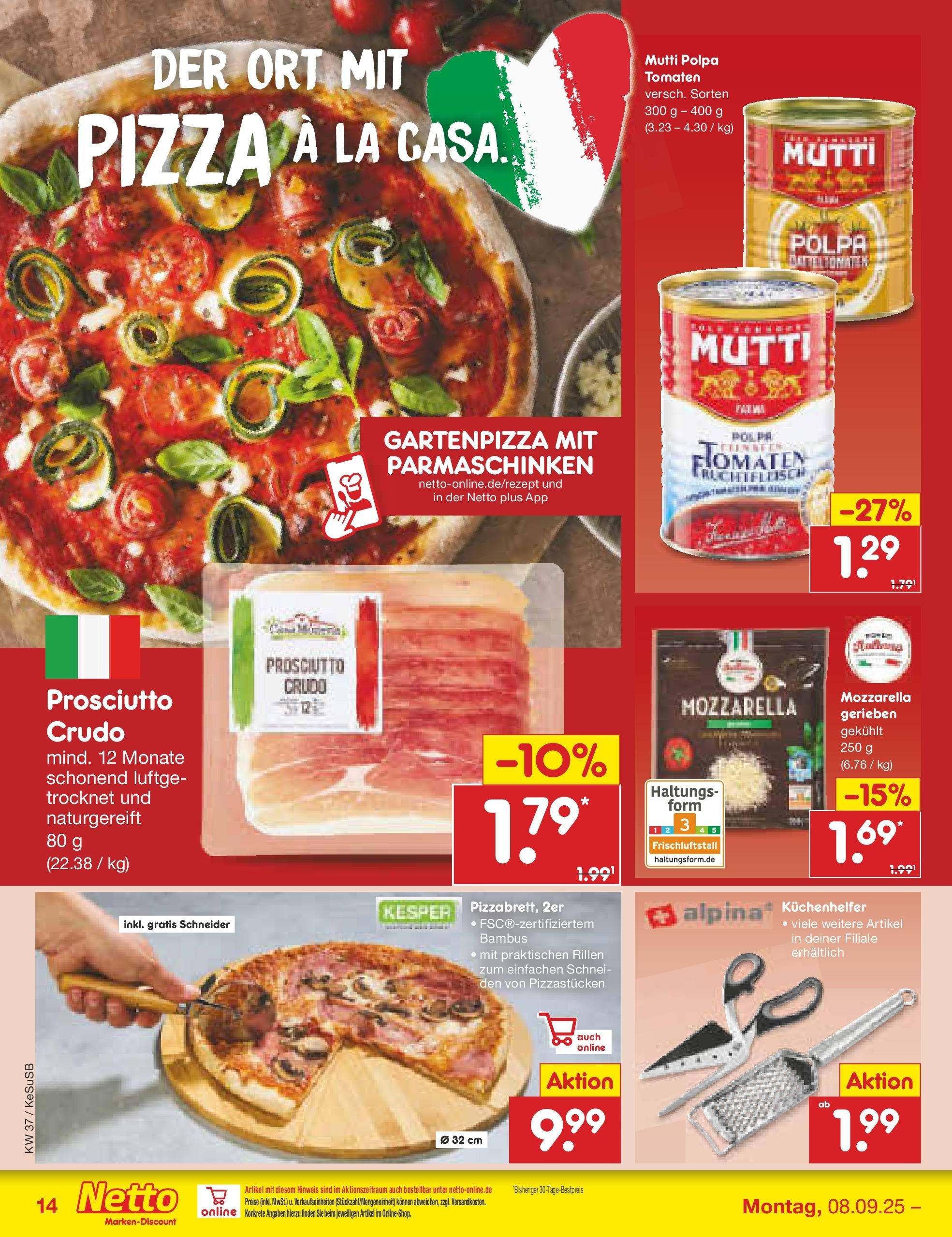 Netto Marken-Discount prospekt Kruft (ab 07.09.2025) » Angebote | Seite: 14 | Produkte: Mozzarella, Tomaten, Pizza Netto Marken-Discount prospekt Kruft (ab 07.09.2025) » Angebote | Seite: 14 | Produkte: Mozzarella, Tomaten, Pizza