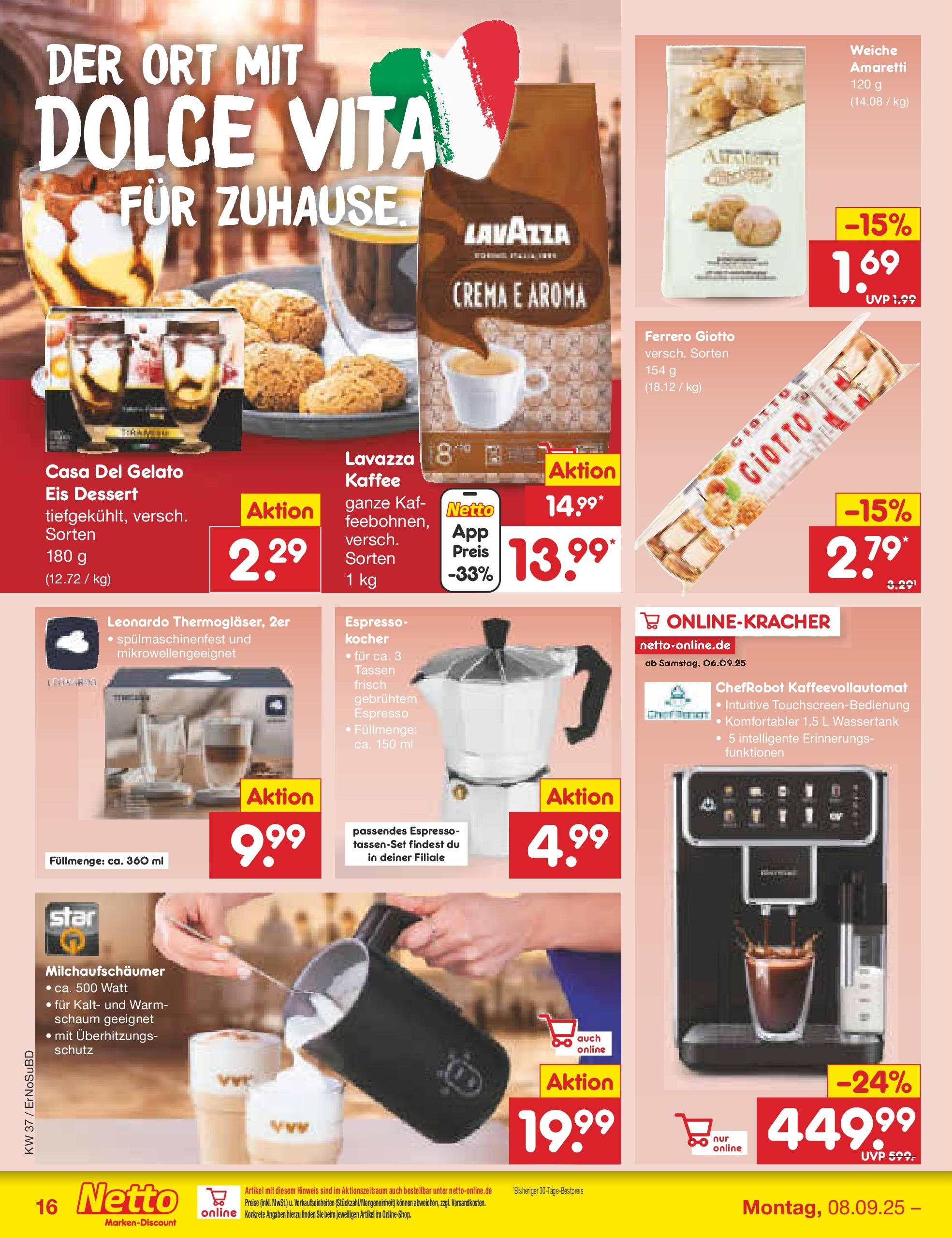 Netto Marken-Discount prospekt Weimar	 (ab 07.09.2025) » Angebote | Seite: 24 | Produkte: Lavazza, Kocher, Kaffee, Eis