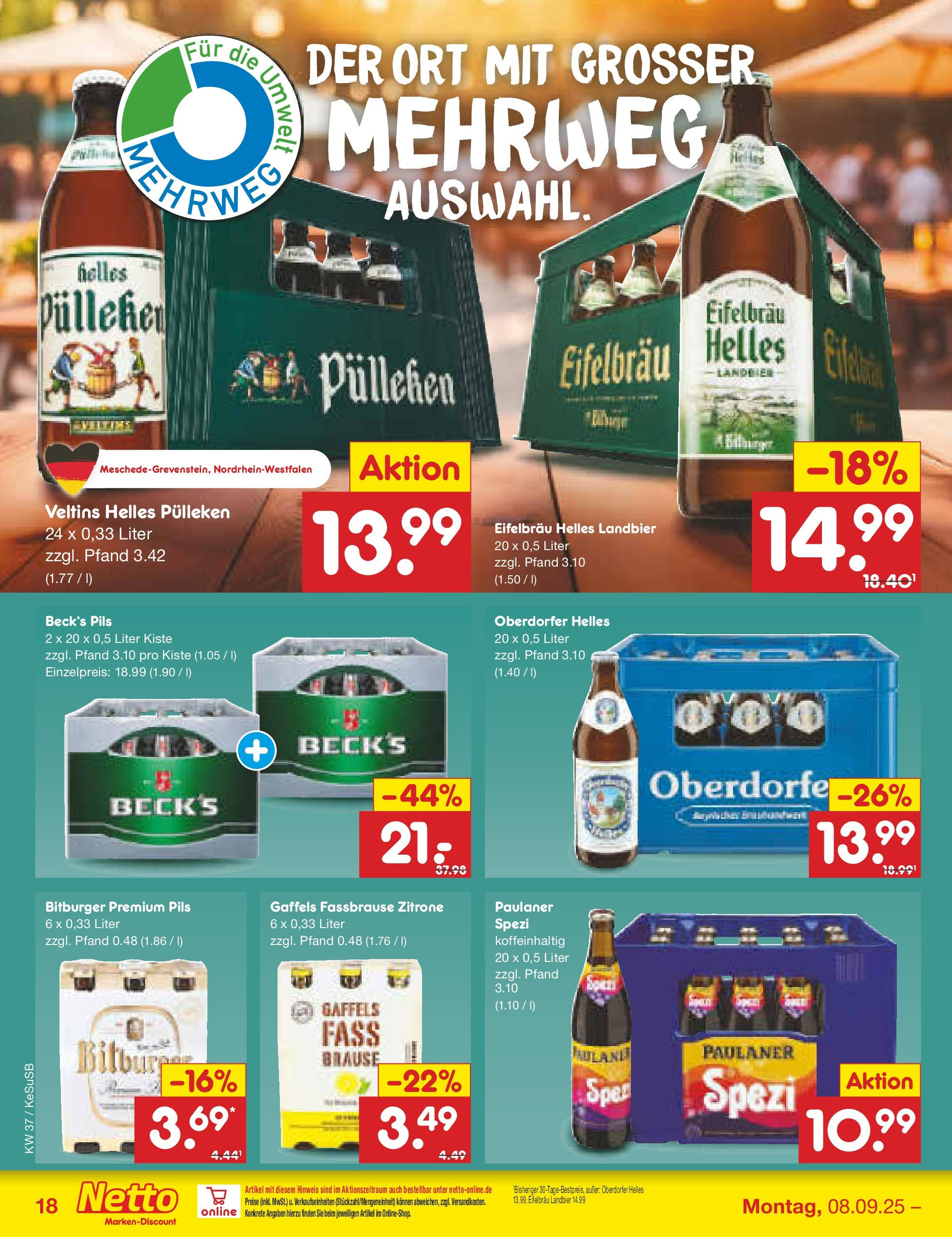 Netto Marken-Discount prospekt Kruft (ab 07.09.2025) » Angebote | Seite: 20 | Produkte: Helles pulleken, Bitburger, Pils, Fassbrause Netto Marken-Discount prospekt Kruft (ab 07.09.2025) » Angebote | Seite: 20 | Produkte: Helles pulleken, Bitburger, Pils, Fassbrause