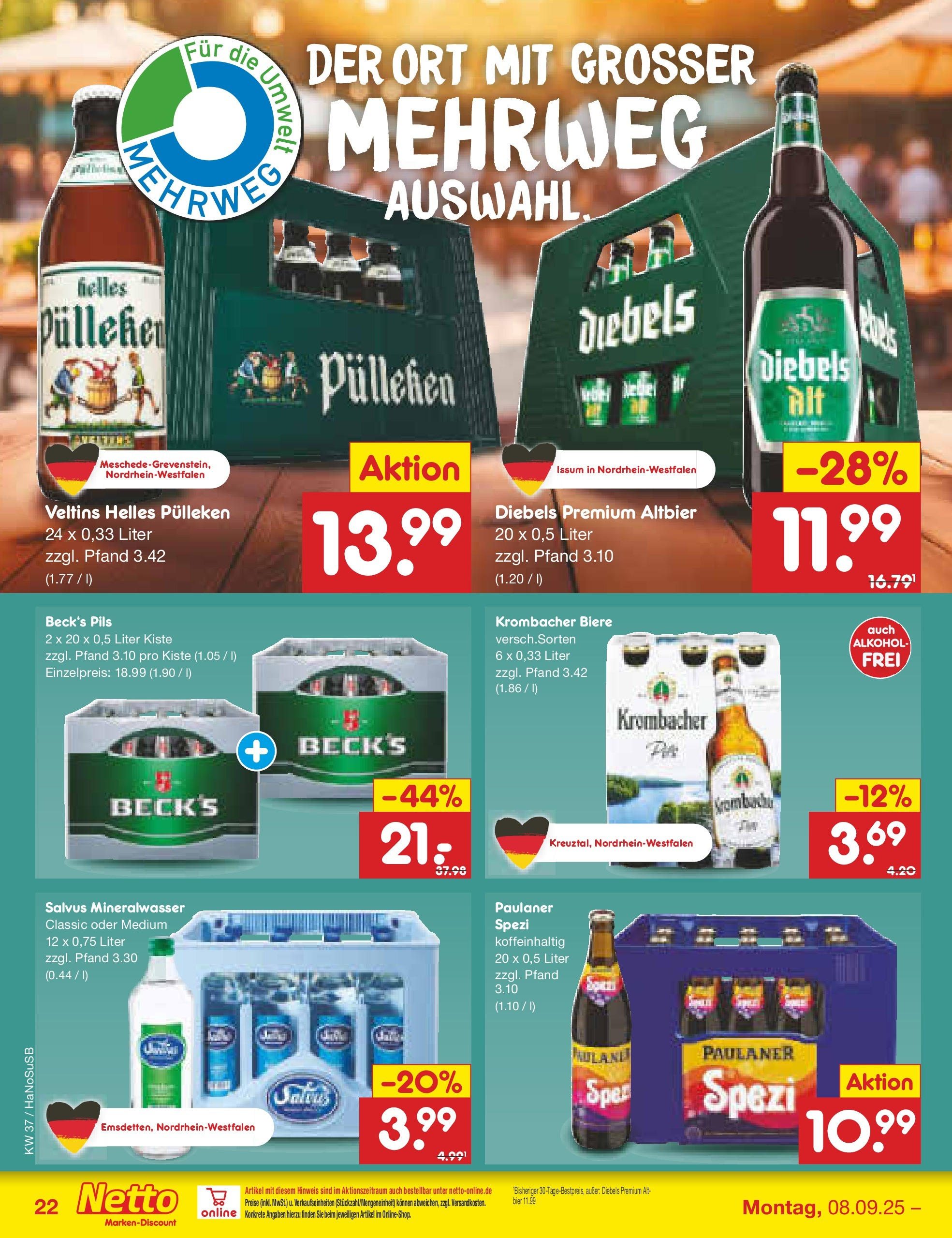 Netto Marken-Discount prospekt Wuppertal (ab 07.09.2025) » Angebote | Seite: 30 | Produkte: Pils, Krombacher, Diebels, Paulaner Netto Marken-Discount prospekt Wuppertal (ab 07.09.2025) » Angebote | Seite: 30 | Produkte: Pils, Krombacher, Diebels, Paulaner