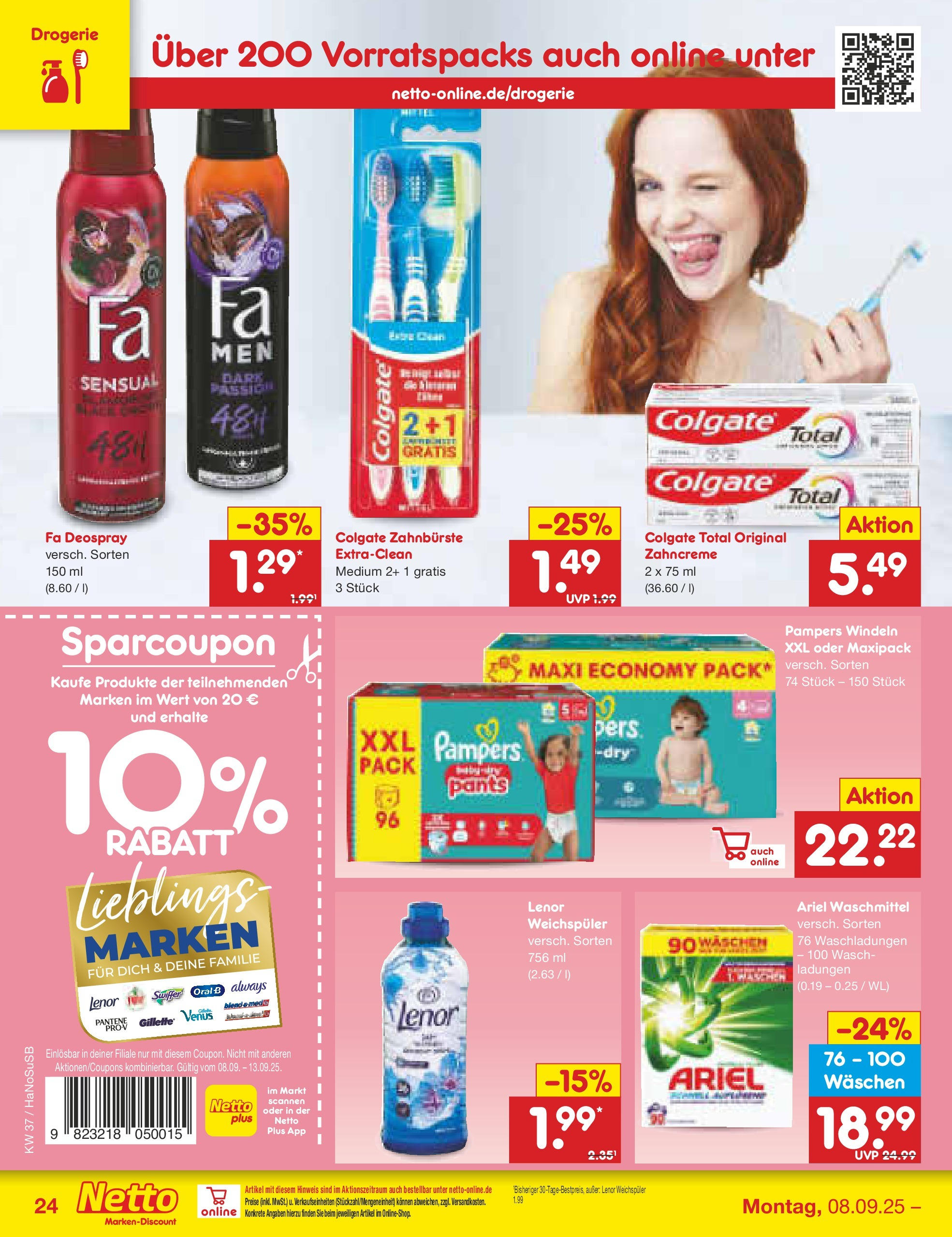 Netto Marken-Discount prospekt Wuppertal (ab 07.09.2025) » Angebote | Seite: 34 | Produkte: Pampers, Zahnbürste, Waschmittel, Deospray Netto Marken-Discount prospekt Wuppertal (ab 07.09.2025) » Angebote | Seite: 34 | Produkte: Pampers, Zahnbürste, Waschmittel, Deospray