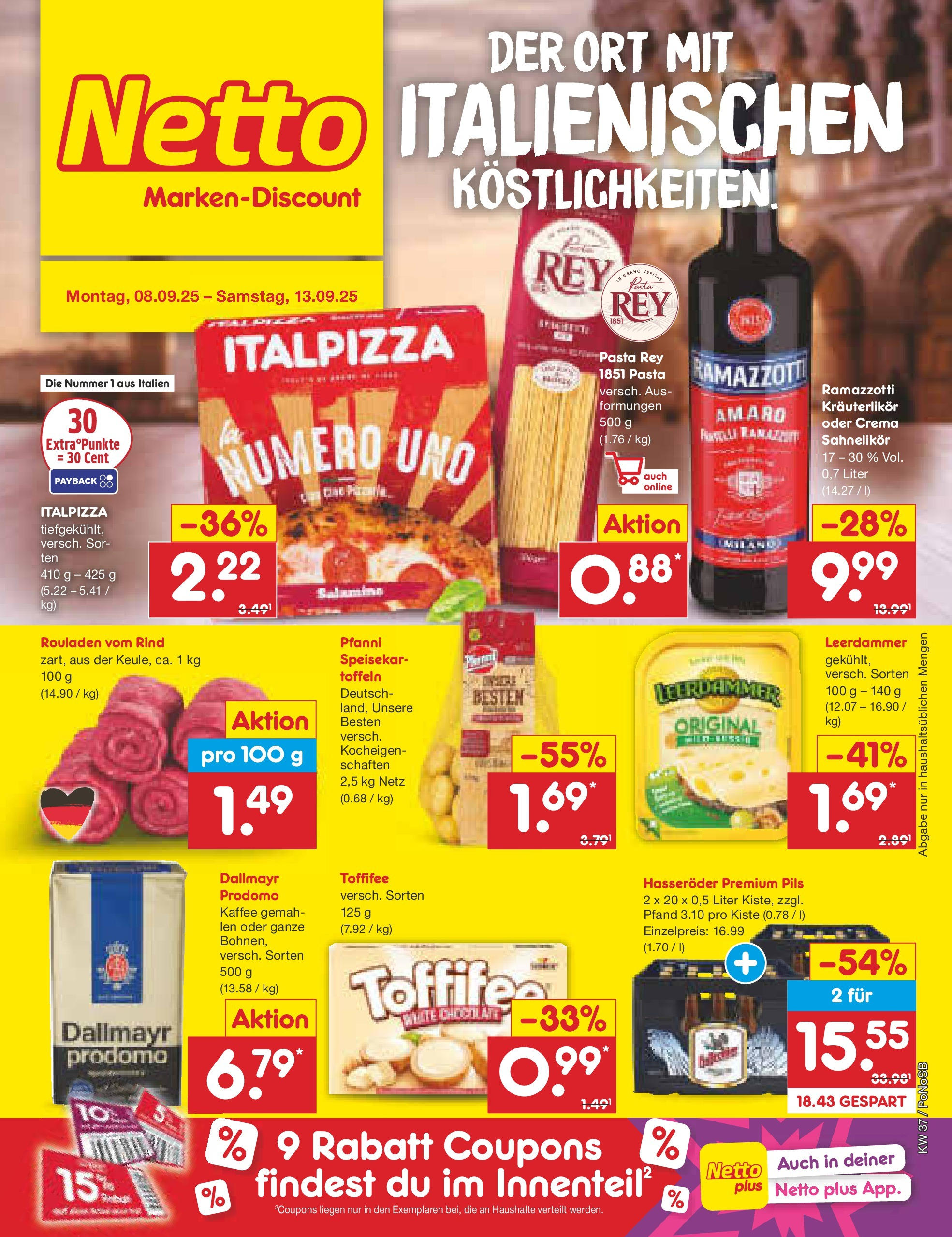 Netto Marken-Discount prospekt Amberg (ab 07.09.2025) » Angebote | Seite: 1 | Produkte: Leerdammer, Toffifee, Hasseröder, Ramazzotti Netto Marken-Discount prospekt Amberg (ab 07.09.2025) » Angebote | Seite: 1 | Produkte: Leerdammer, Toffifee, Hasseröder, Ramazzotti