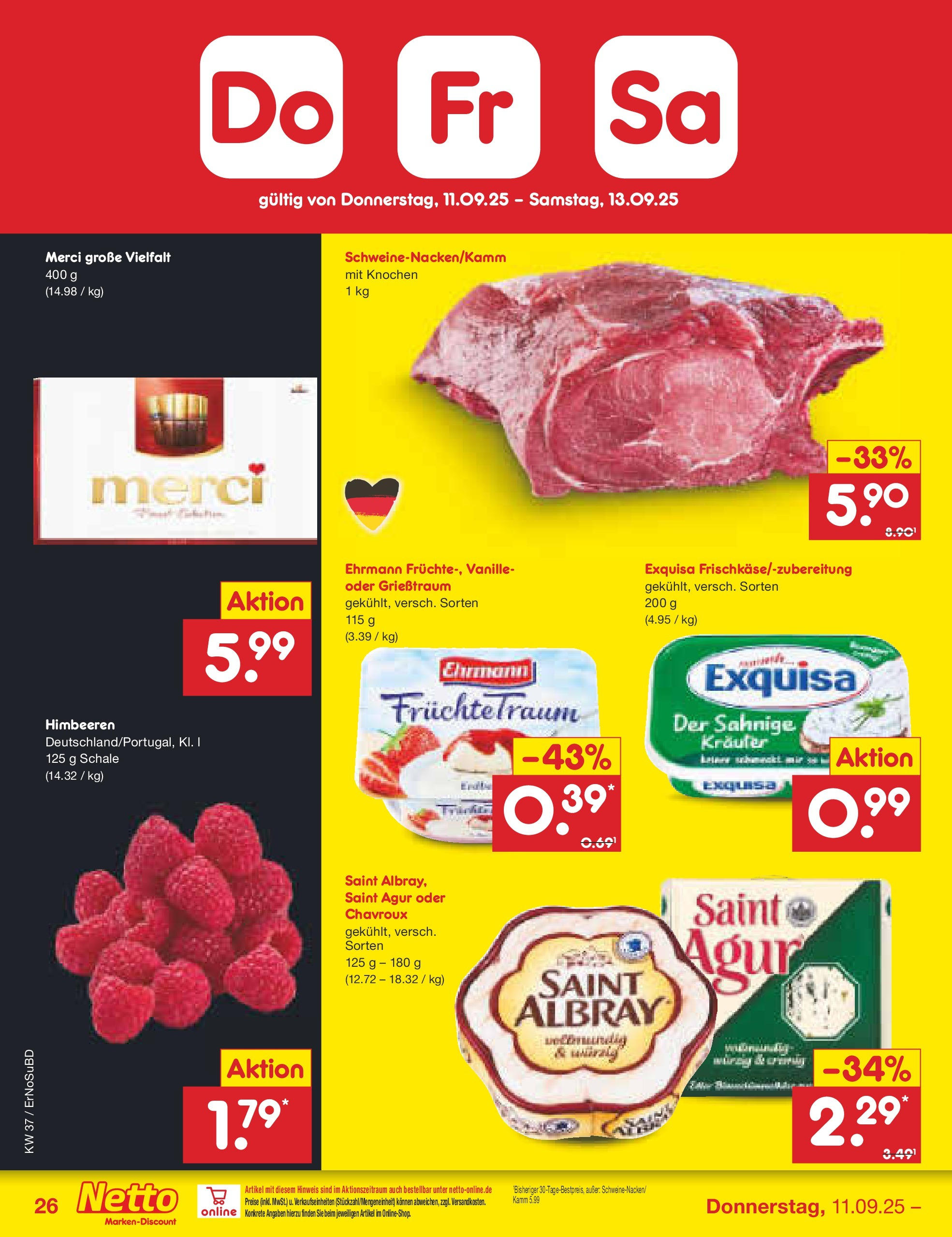 Netto Marken-Discount prospekt Weimar	 (ab 07.09.2025) » Angebote | Seite: 42 | Produkte: Himbeeren, Merci, Exquisa