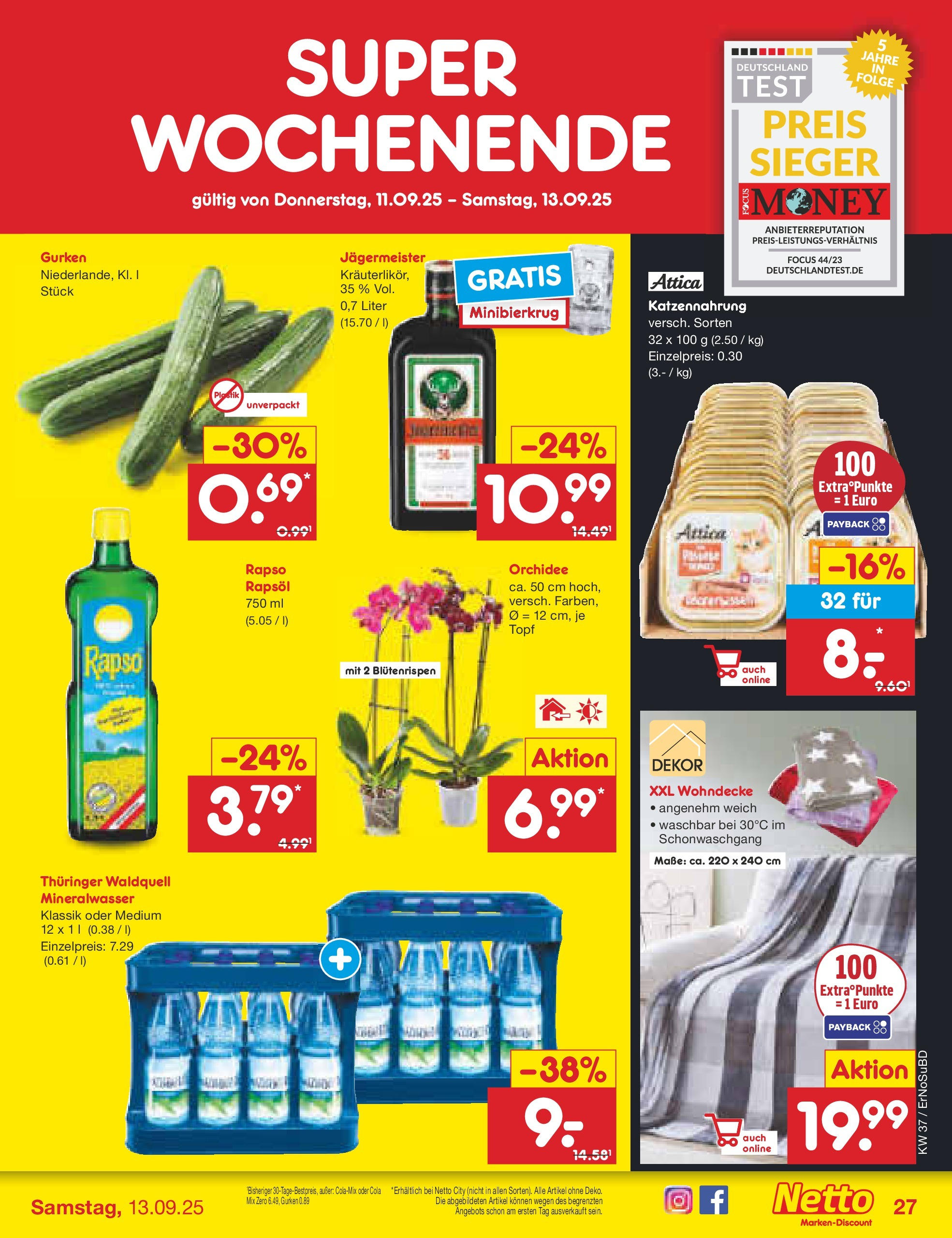 Netto Marken-Discount prospekt Weimar	 (ab 07.09.2025) » Angebote | Seite: 43 | Produkte: Orchidee, Mineralwasser, Jägermeister, Gurken