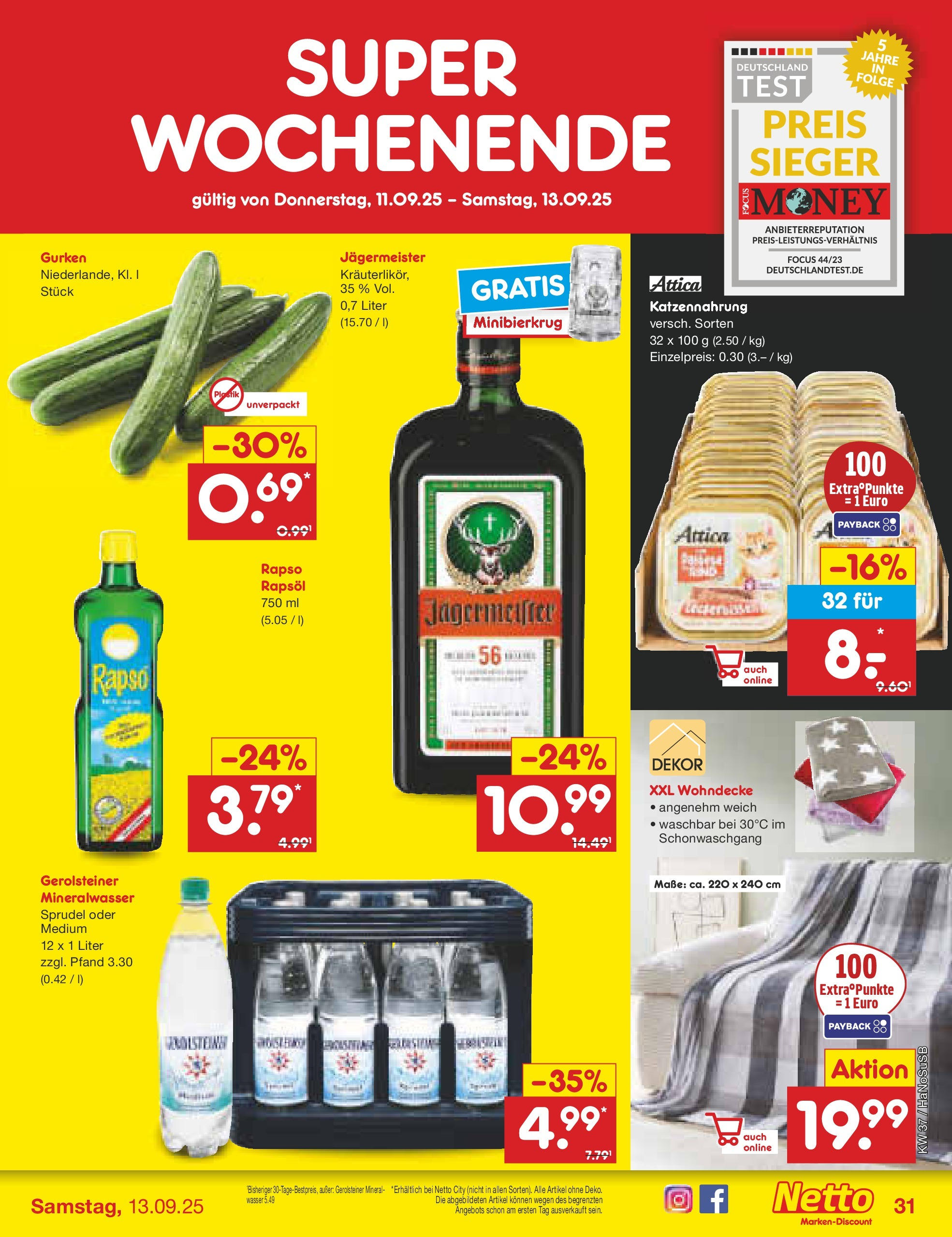 Netto Marken-Discount prospekt Wuppertal (ab 07.09.2025) » Angebote | Seite: 45 | Produkte: Rapsöl, Wasser, Gurken, Gerolsteiner Netto Marken-Discount prospekt Wuppertal (ab 07.09.2025) » Angebote | Seite: 45 | Produkte: Rapsöl, Wasser, Gurken, Gerolsteiner