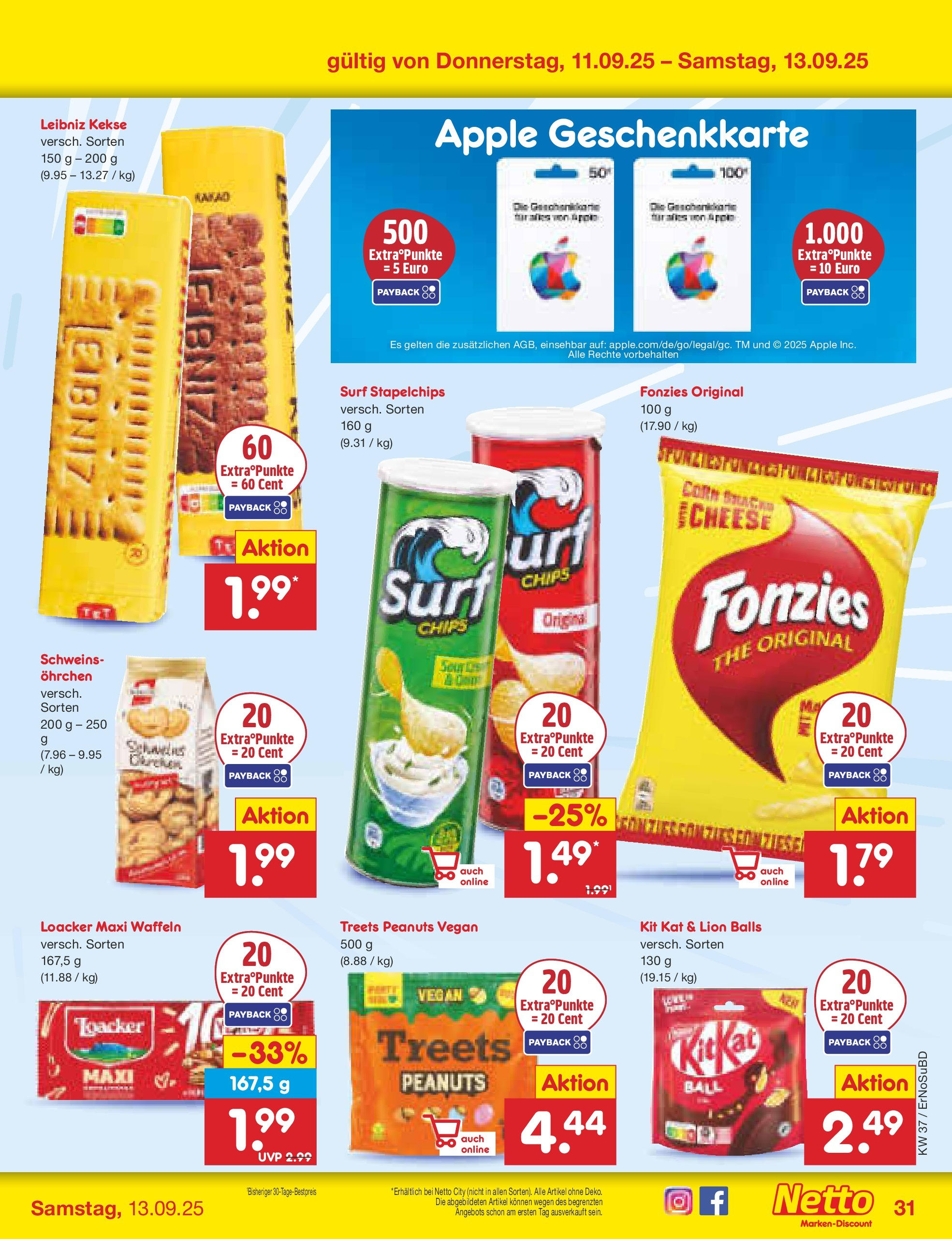 Netto Marken-Discount prospekt Weimar	 (ab 07.09.2025) » Angebote | Seite: 47 | Produkte: Apple, Waffeln, Chips, Kekse