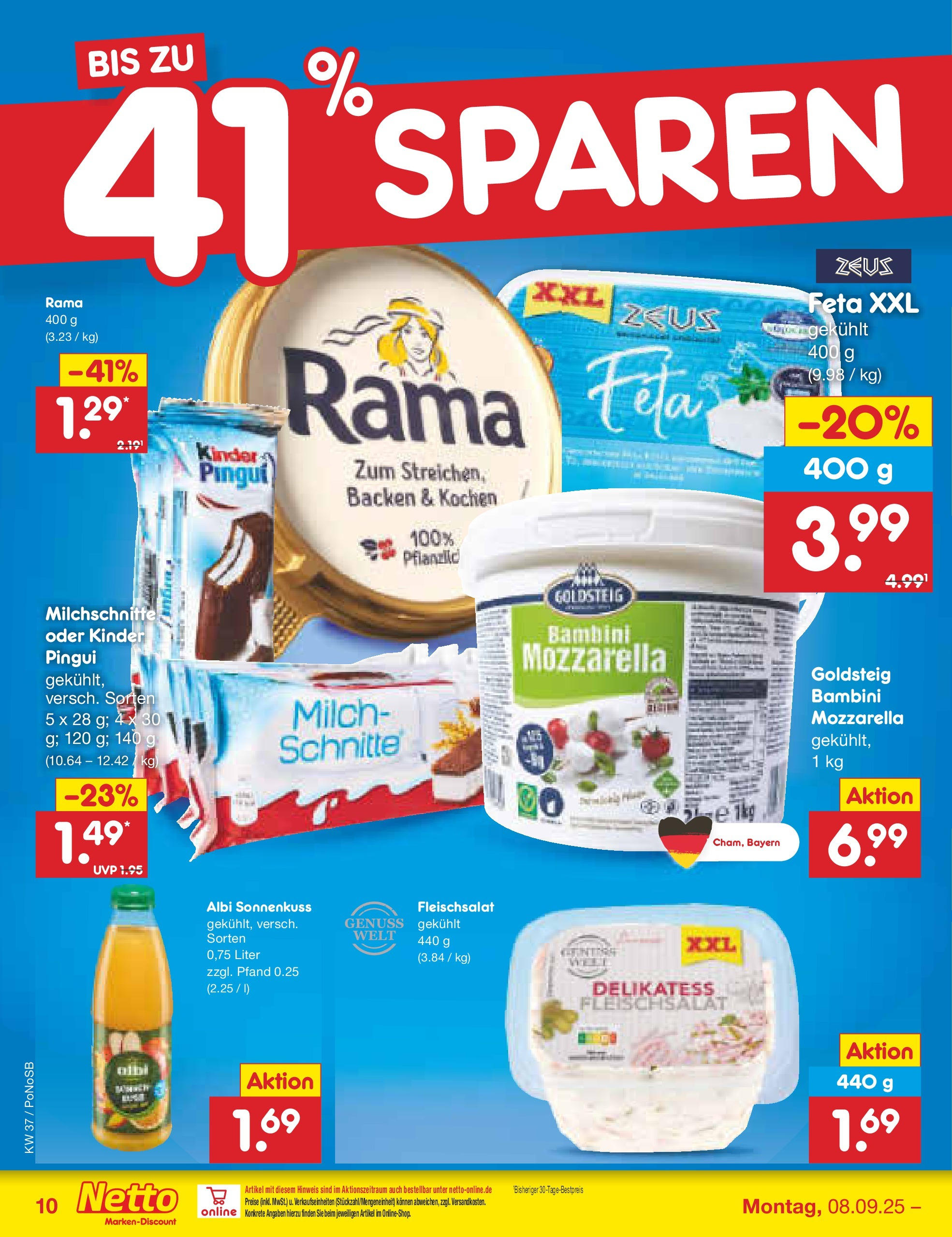 Netto Marken-Discount prospekt Amberg (ab 07.09.2025) » Angebote | Seite: 10 | Produkte: Rama, Feta, Milch, Mozzarella Netto Marken-Discount prospekt Amberg (ab 07.09.2025) » Angebote | Seite: 10 | Produkte: Rama, Feta, Milch, Mozzarella