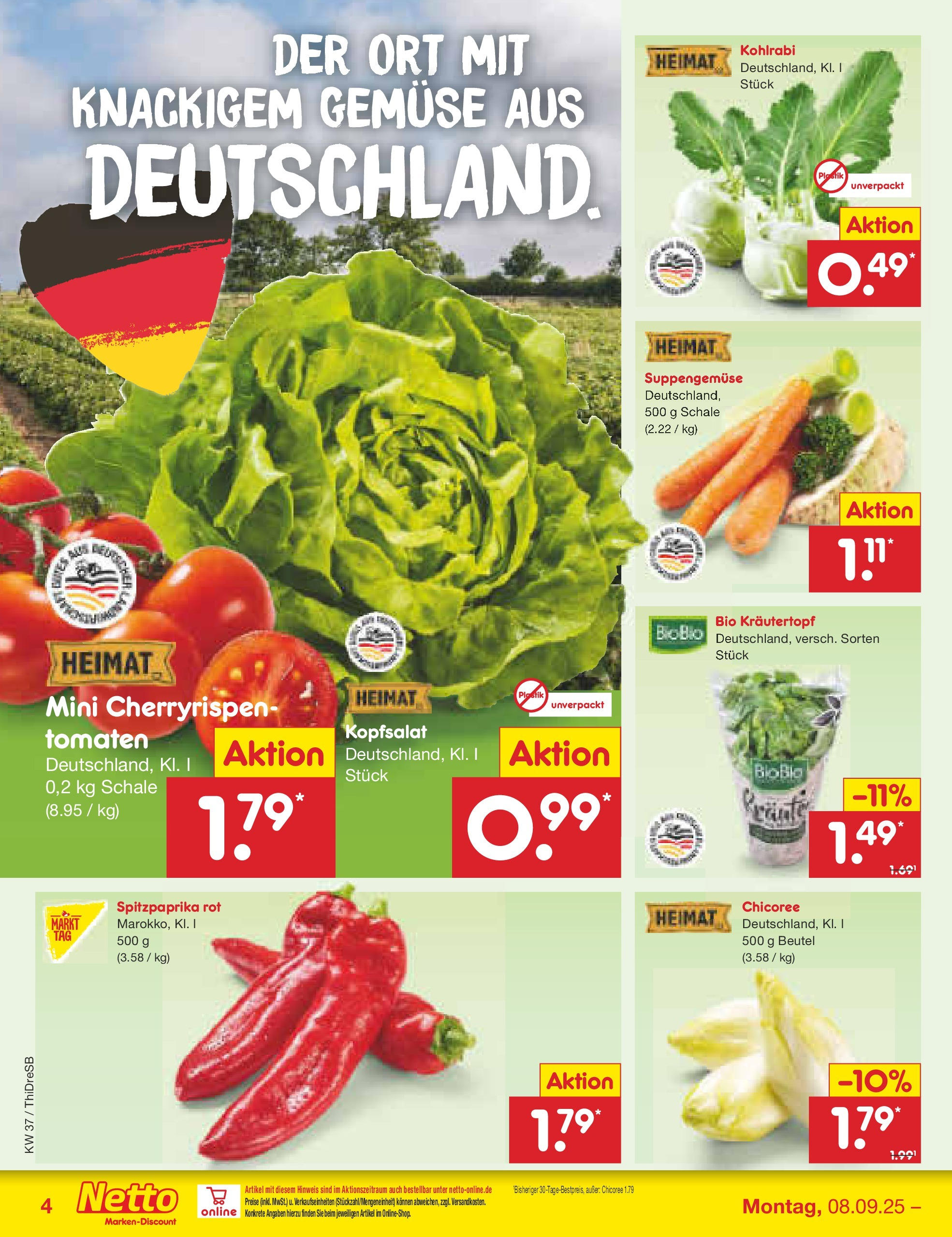 Netto Marken-Discount prospekt Dresden	 (ab 07.09.2025) » Angebote | Seite: 4 | Produkte: Kohlrabi, Tomaten, Gemüse