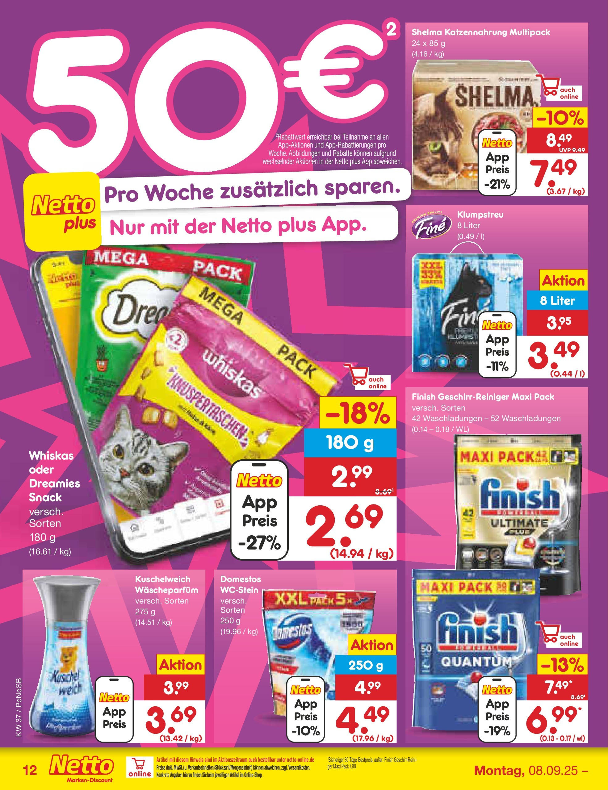 Netto Marken-Discount prospekt Amberg (ab 07.09.2025) » Angebote | Seite: 12 | Produkte: Kuschelweich, Finish, Whiskas Netto Marken-Discount prospekt Amberg (ab 07.09.2025) » Angebote | Seite: 12 | Produkte: Kuschelweich, Finish, Whiskas