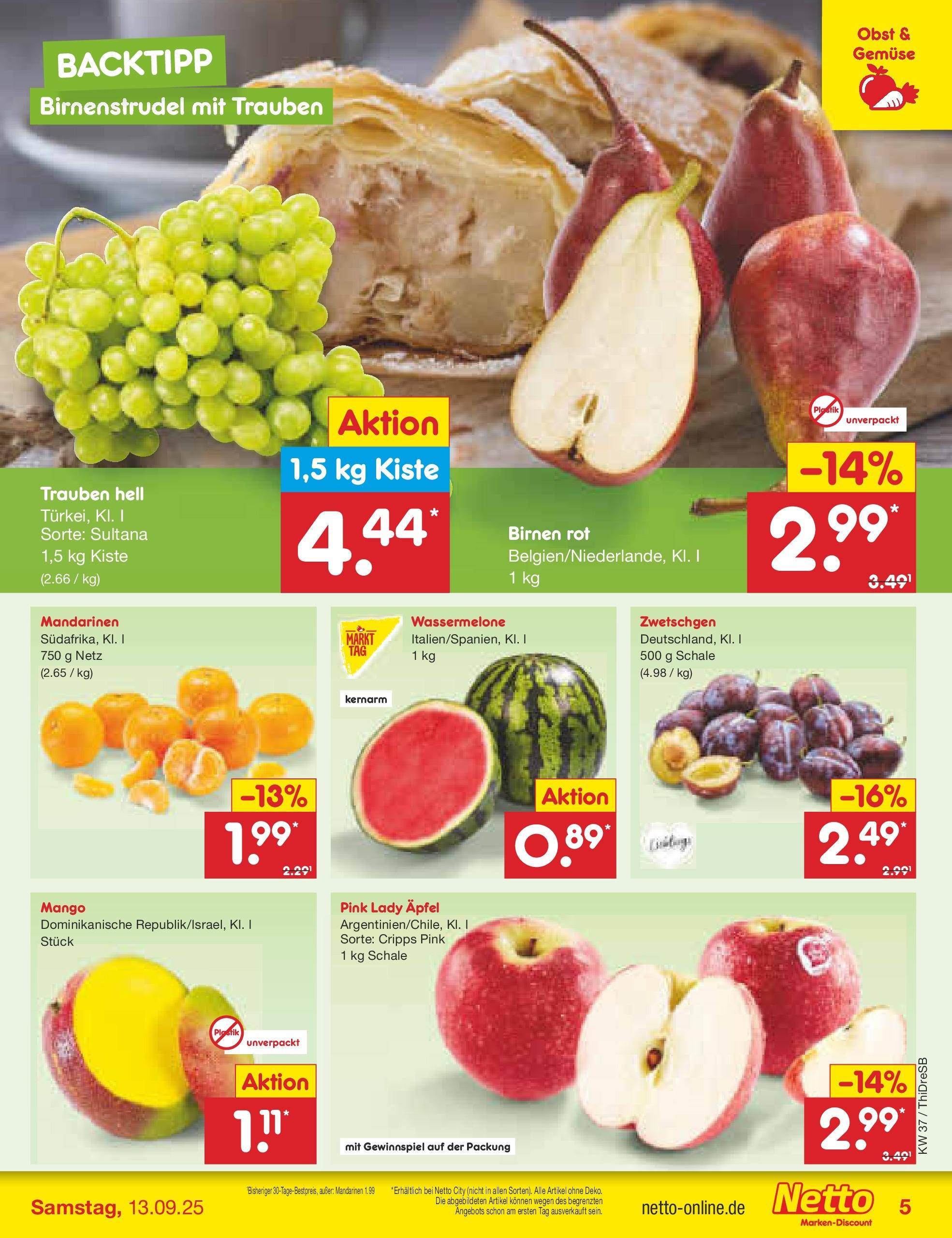 Netto Marken-Discount prospekt Dresden	 (ab 07.09.2025) » Angebote | Seite: 5 | Produkte: Mandarinen, Zwetschgen, Obst, Mango