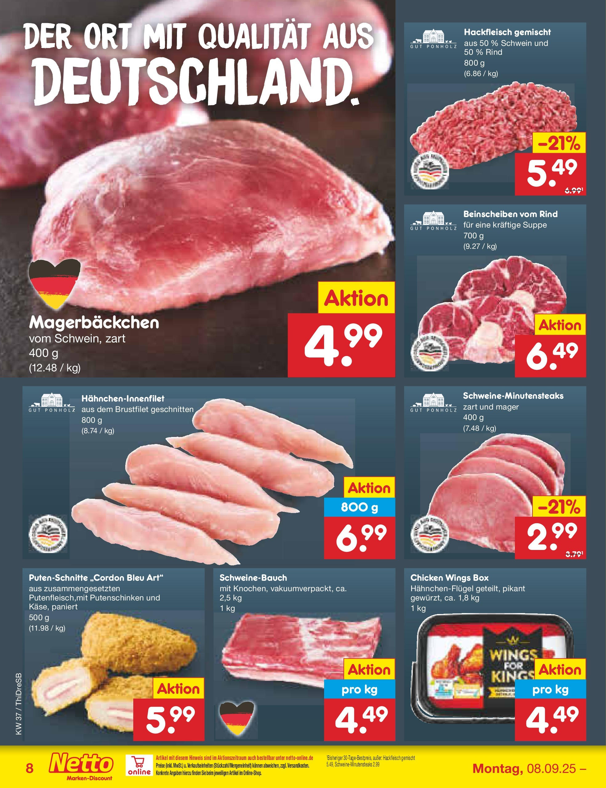 Netto Marken-Discount prospekt Dresden	 (ab 07.09.2025) » Angebote | Seite: 8 | Produkte: Schweinebauch, Box, Hackfleisch