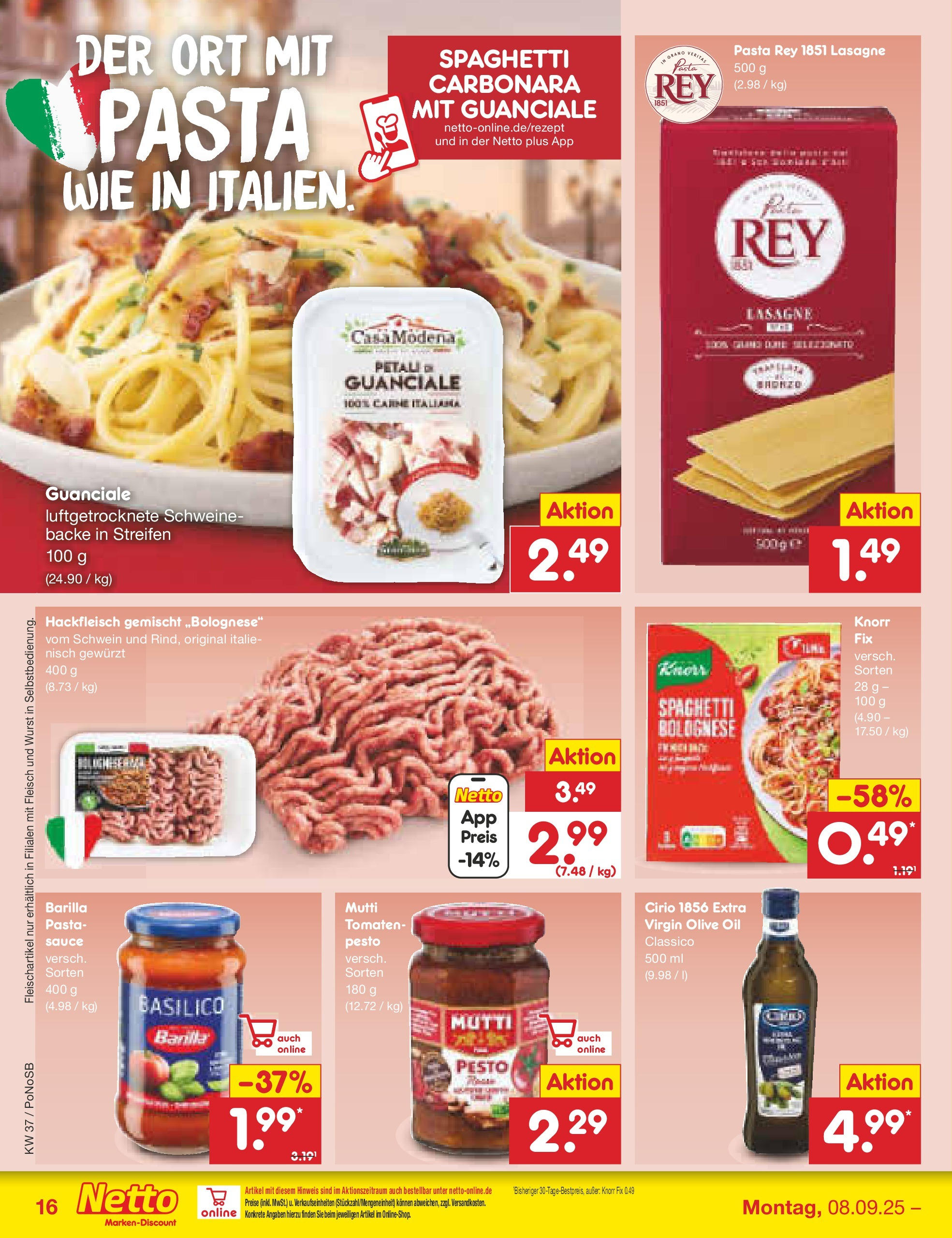 Netto Marken-Discount prospekt Amberg (ab 07.09.2025) » Angebote | Seite: 16 | Produkte: Knorr fix, Barilla, Tomaten, Pasta Netto Marken-Discount prospekt Amberg (ab 07.09.2025) » Angebote | Seite: 16 | Produkte: Knorr fix, Barilla, Tomaten, Pasta