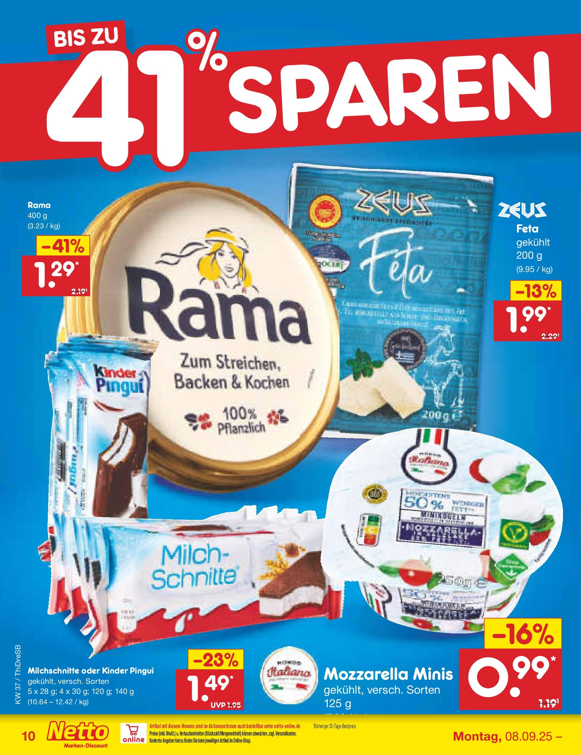Netto Marken-Discount prospekt Dresden	 (ab 07.09.2025) » Angebote | Seite: 10 | Produkte: Rama, Feta, Milch, Mozzarella