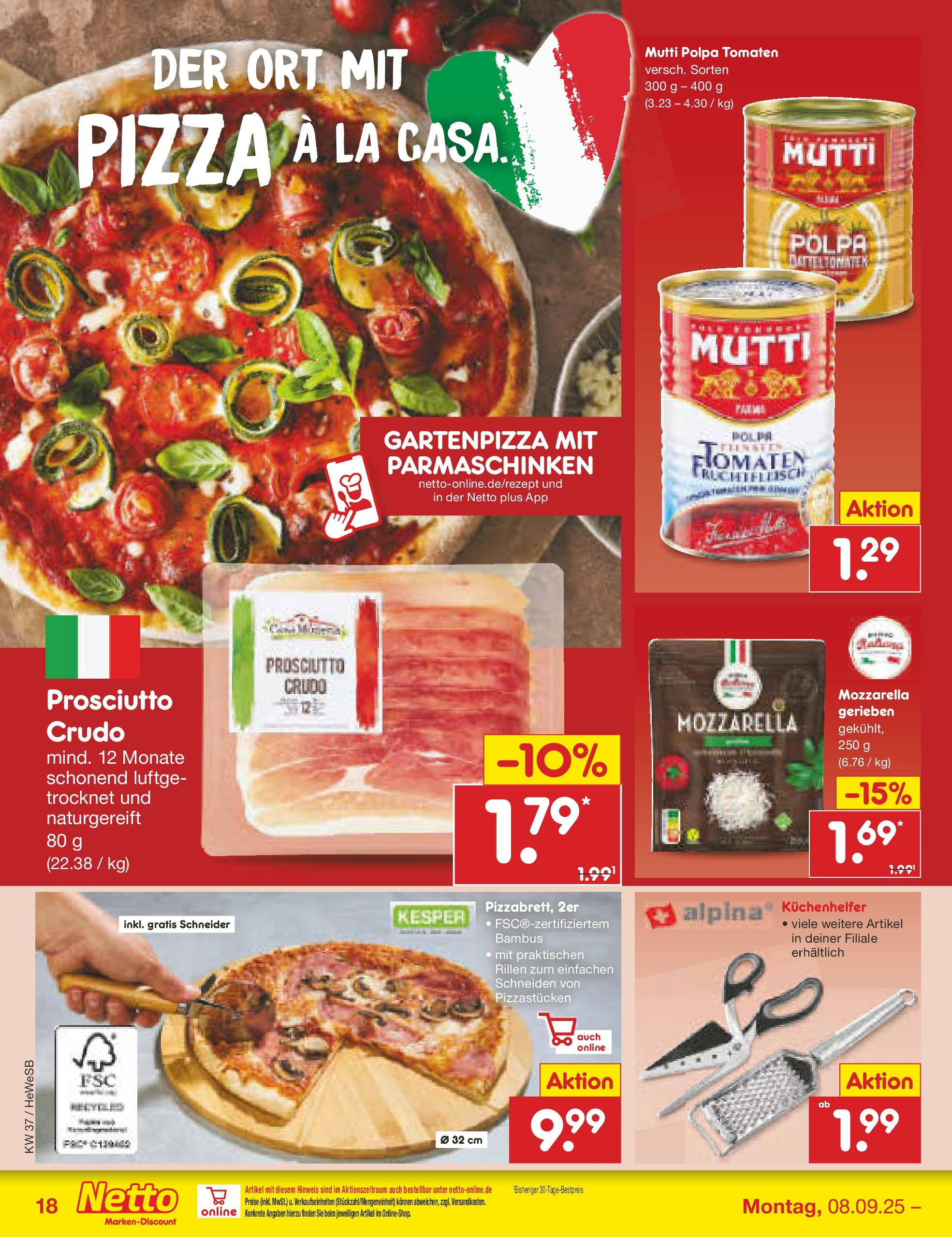 Netto Marken-Discount prospekt Brietlingen (ab 07.09.2025) » Angebote | Seite: 20 | Produkte: Mozzarella, Tomaten, Pizza Netto Marken-Discount prospekt Brietlingen (ab 07.09.2025) » Angebote | Seite: 20 | Produkte: Mozzarella, Tomaten, Pizza