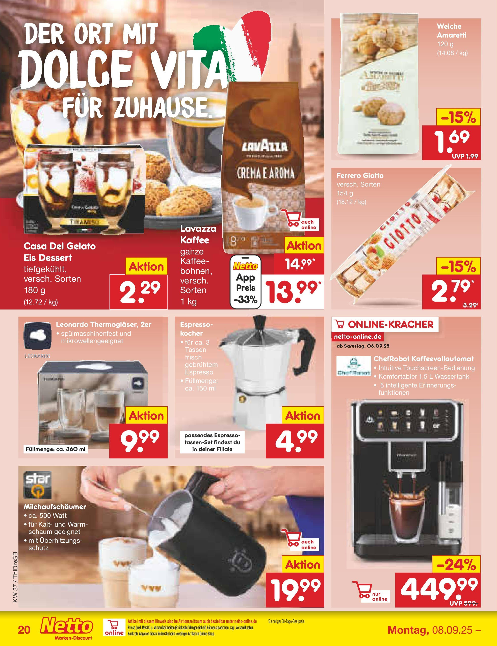 Netto Marken-Discount prospekt Dresden	 (ab 07.09.2025) » Angebote | Seite: 26 | Produkte: Lavazza, Kocher, Kaffeevollautomat, Eis