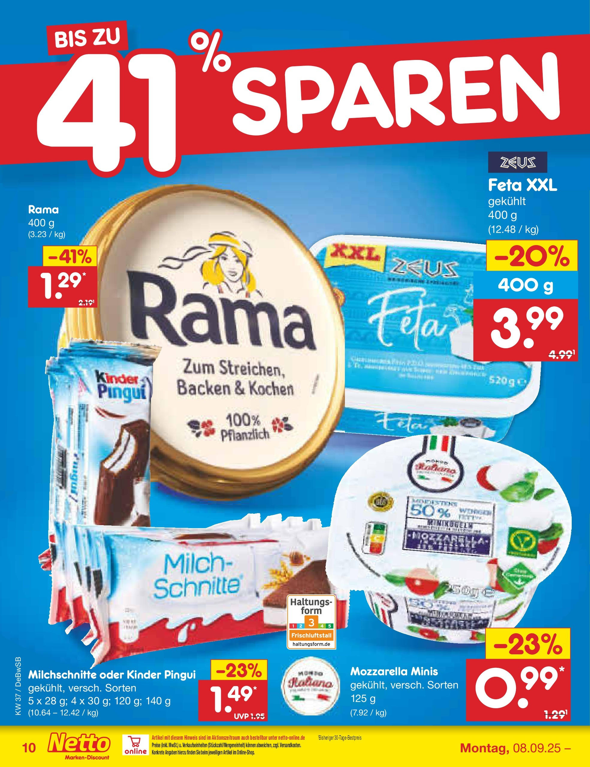 Netto Marken-Discount prospekt Waiblingen-Bittenfeld (ab 08.09.2025) » Angebote | Seite: 10 | Produkte: Rama, Feta, Milch, Mozzarella Netto Marken-Discount prospekt Waiblingen-Bittenfeld (ab 08.09.2025) » Angebote | Seite: 10 | Produkte: Rama, Feta, Milch, Mozzarella