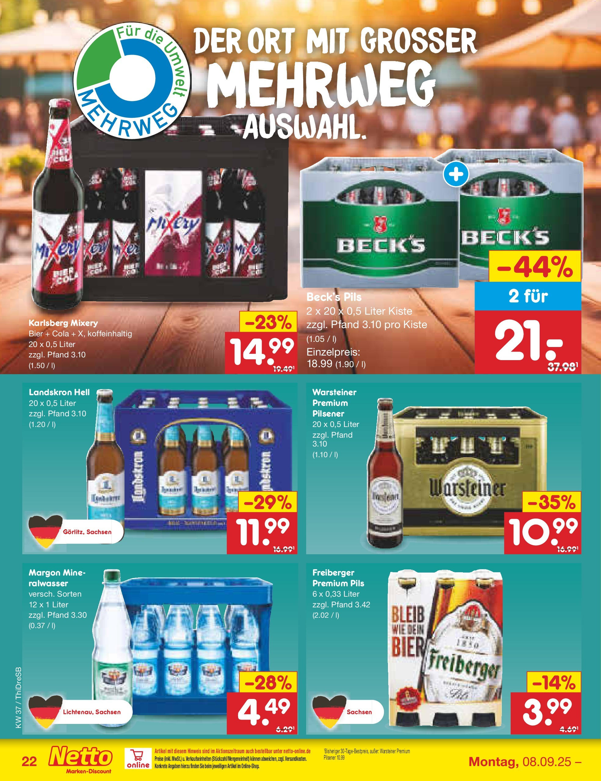 Netto Marken-Discount prospekt Dresden	 (ab 07.09.2025) » Angebote | Seite: 30 | Produkte: Bier, Pils, Warsteiner, Mixery