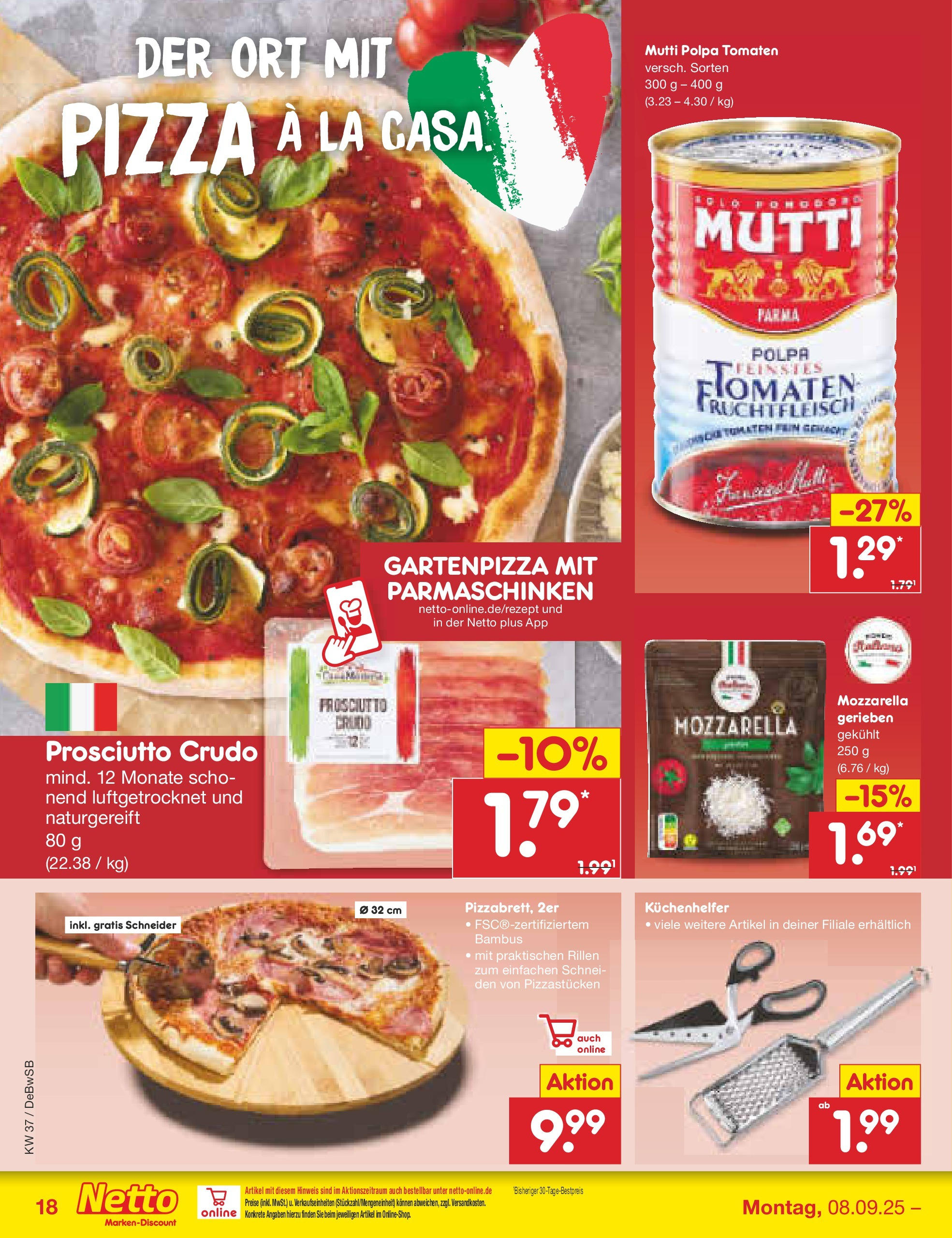 Netto Marken-Discount prospekt Waiblingen-Bittenfeld (ab 08.09.2025) » Angebote | Seite: 20 | Produkte: Mozzarella, Tomaten, Pizza Netto Marken-Discount prospekt Waiblingen-Bittenfeld (ab 08.09.2025) » Angebote | Seite: 20 | Produkte: Mozzarella, Tomaten, Pizza