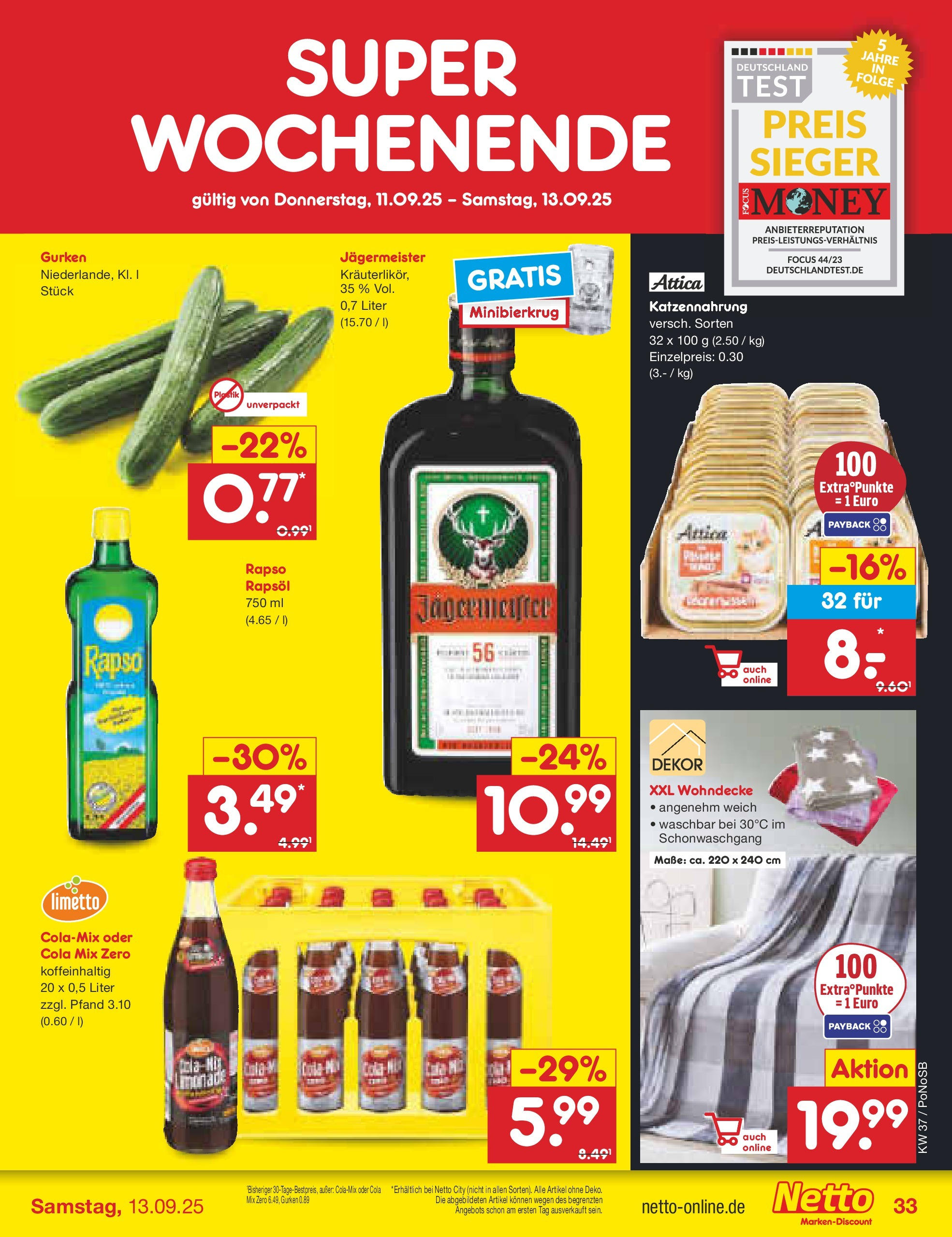 Netto Marken-Discount prospekt Amberg (ab 07.09.2025) » Angebote | Seite: 49 | Produkte: Cola, Rapsöl, Jägermeister, Gurken Netto Marken-Discount prospekt Amberg (ab 07.09.2025) » Angebote | Seite: 49 | Produkte: Cola, Rapsöl, Jägermeister, Gurken