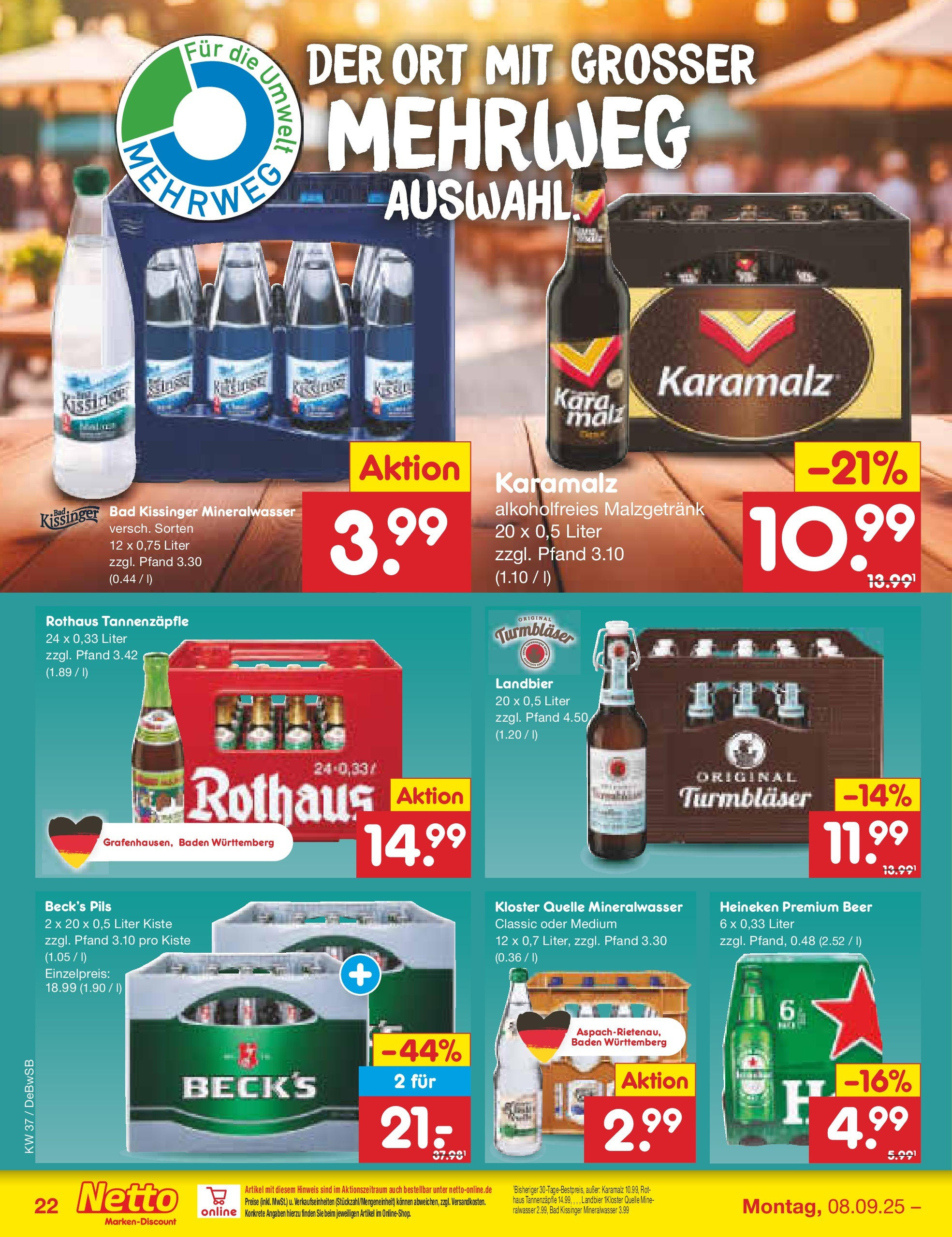 Netto Marken-Discount prospekt Waiblingen-Bittenfeld (ab 08.09.2025) » Angebote | Seite: 30 | Produkte: Bad, Pils, Mineralwasser, Heineken Netto Marken-Discount prospekt Waiblingen-Bittenfeld (ab 08.09.2025) » Angebote | Seite: 30 | Produkte: Bad, Pils, Mineralwasser, Heineken