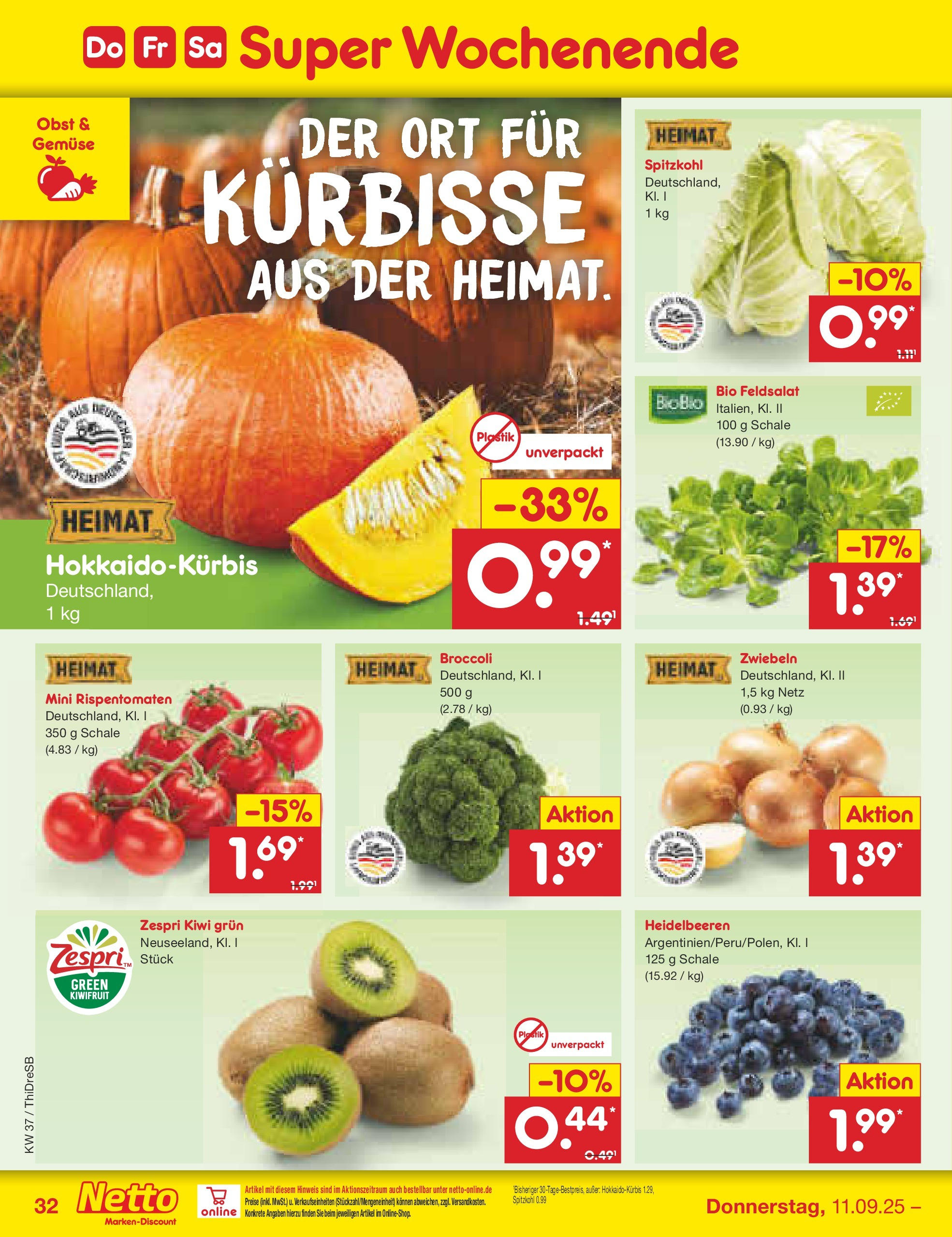Netto Marken-Discount prospekt Dresden	 (ab 07.09.2025) » Angebote | Seite: 48 | Produkte: Heidelbeeren, Gemüse, Obst, Kiwi