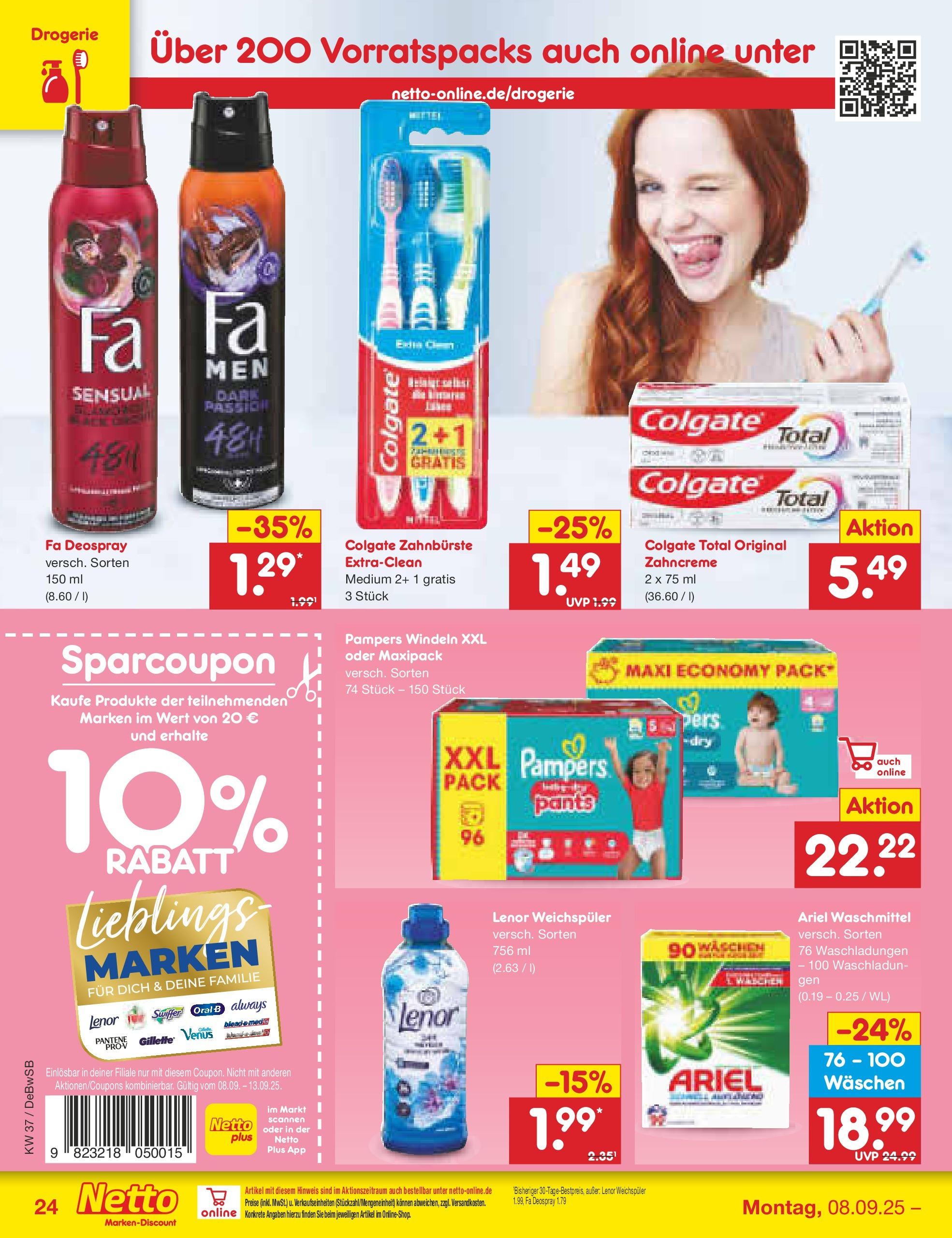 Netto Marken-Discount prospekt Waiblingen-Bittenfeld (ab 08.09.2025) » Angebote | Seite: 34 | Produkte: Lenor, Pampers, Zahnbürste, Weichspüler Netto Marken-Discount prospekt Waiblingen-Bittenfeld (ab 08.09.2025) » Angebote | Seite: 34 | Produkte: Lenor, Pampers, Zahnbürste, Weichspüler