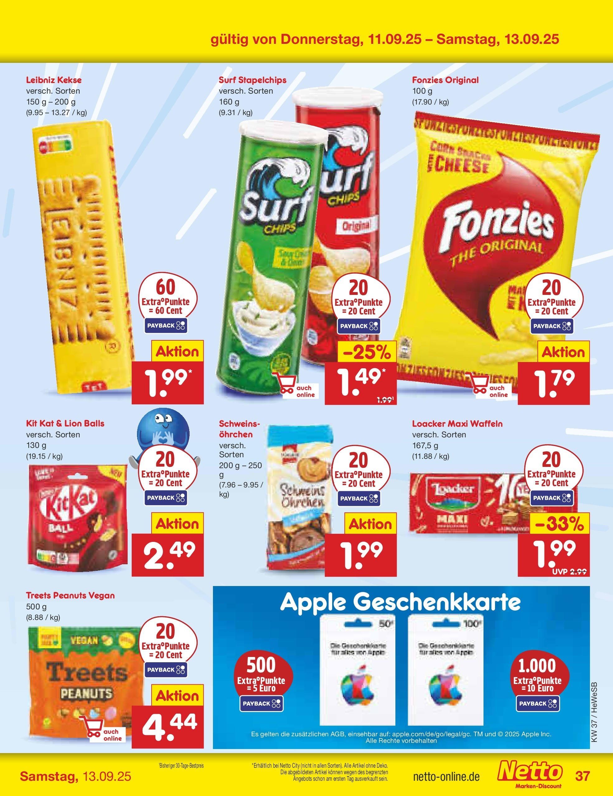 Netto Marken-Discount prospekt Brietlingen (ab 07.09.2025) » Angebote | Seite: 53 | Produkte: Apple, Waffeln, Chips, Kekse Netto Marken-Discount prospekt Brietlingen (ab 07.09.2025) » Angebote | Seite: 53 | Produkte: Apple, Waffeln, Chips, Kekse
