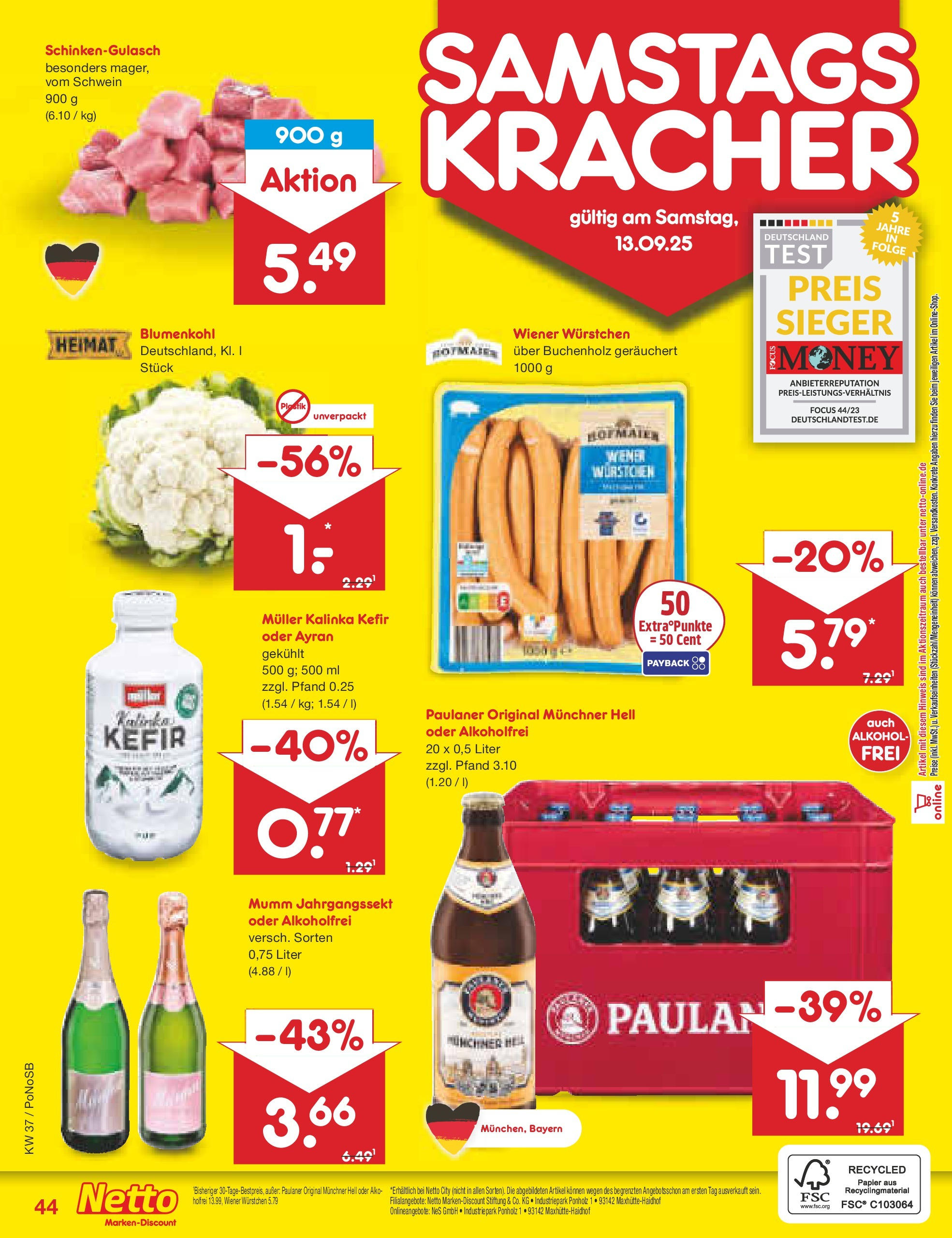 Netto Marken-Discount prospekt Amberg (ab 07.09.2025) » Angebote | Seite: 64 | Produkte: Kefir, Wiener wurstchen, Blumenkohl, Paulaner Netto Marken-Discount prospekt Amberg (ab 07.09.2025) » Angebote | Seite: 64 | Produkte: Kefir, Wiener wurstchen, Blumenkohl, Paulaner