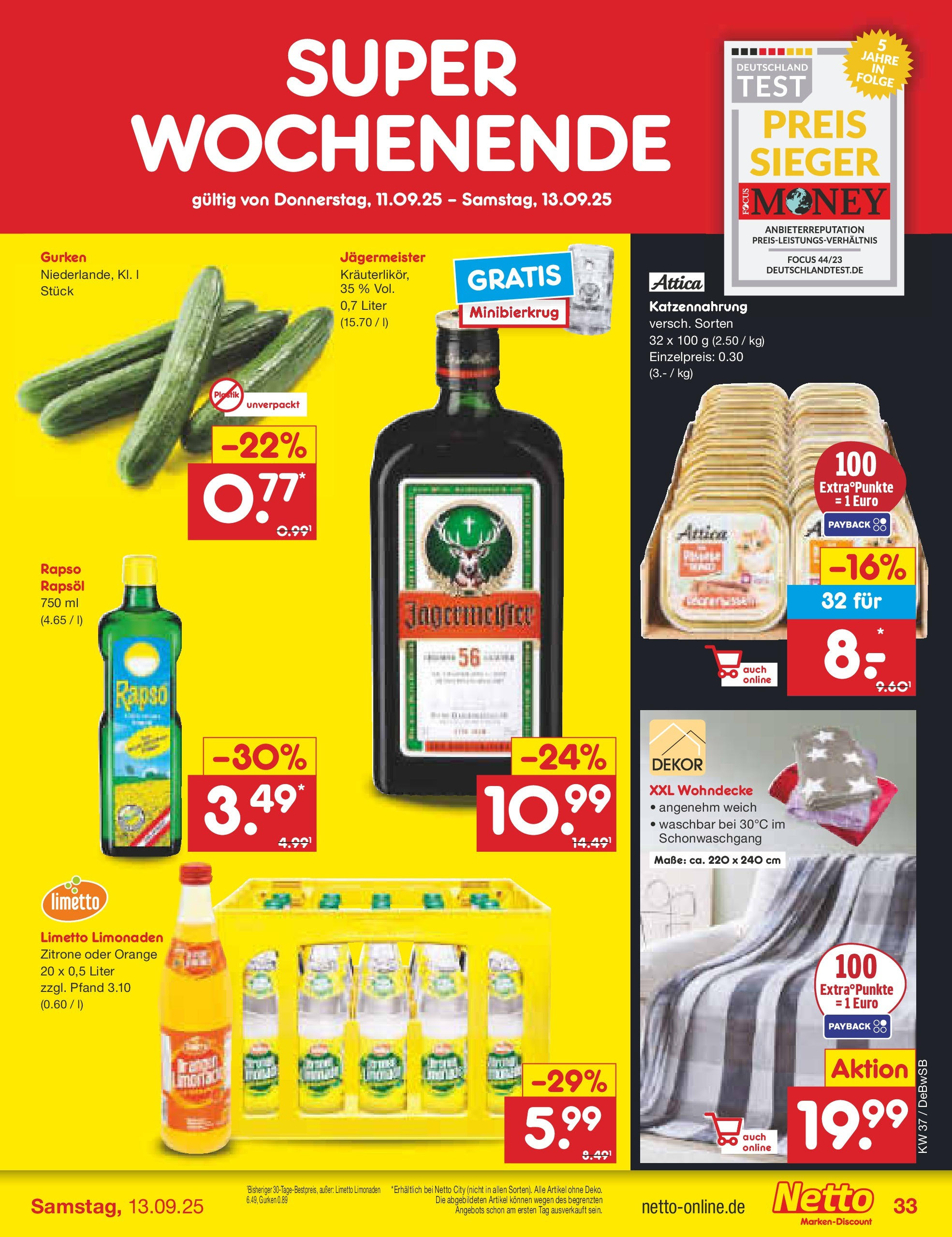 Netto Marken-Discount prospekt Waiblingen-Bittenfeld (ab 08.09.2025) » Angebote | Seite: 49 | Produkte: Rapsöl, Jägermeister, Zitrone, Gurken Netto Marken-Discount prospekt Waiblingen-Bittenfeld (ab 08.09.2025) » Angebote | Seite: 49 | Produkte: Rapsöl, Jägermeister, Zitrone, Gurken