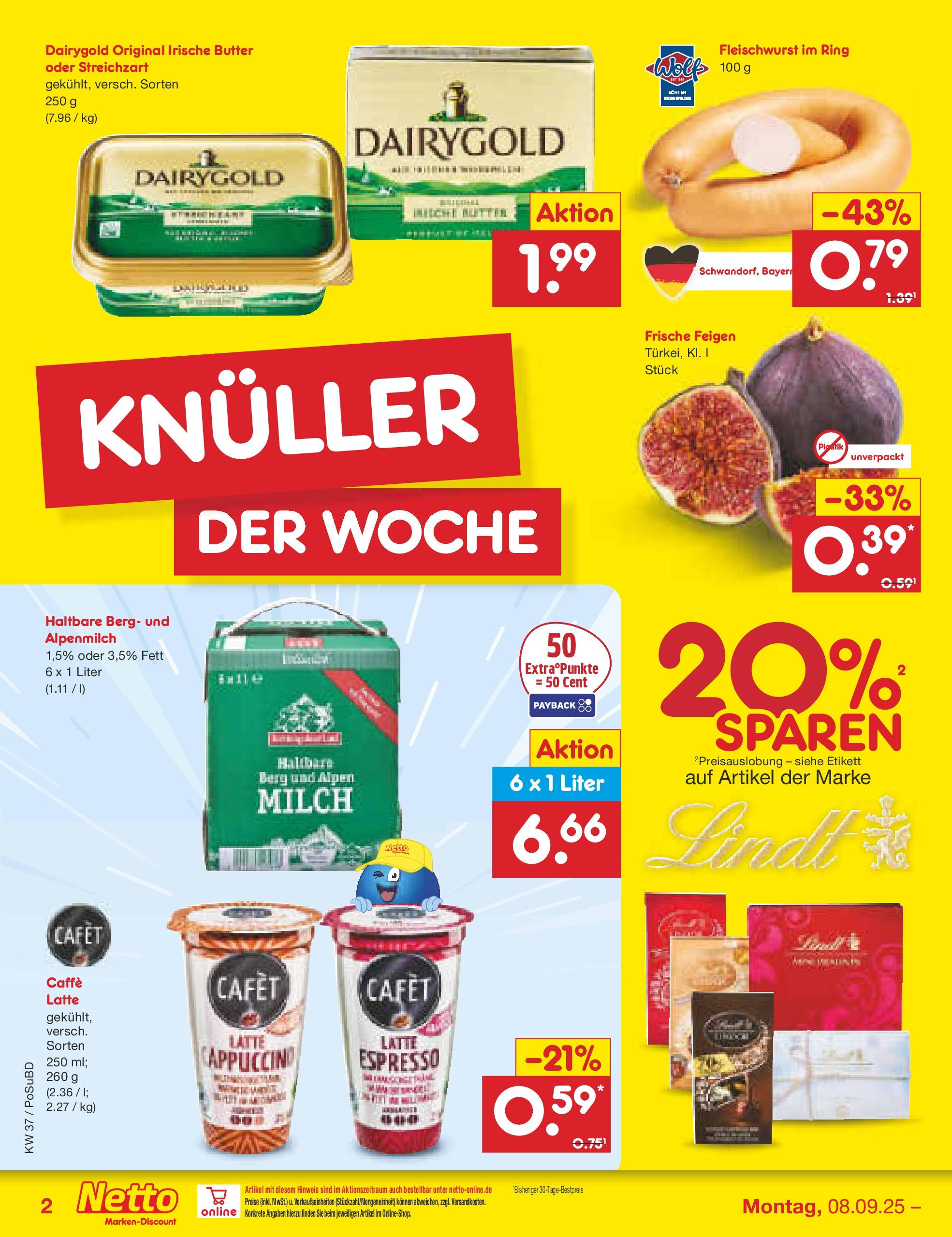Netto Marken-Discount prospekt Regensburg (ab 08.09.2025) » Angebote | Seite: 2 | Produkte: Milch, Butter, Lindt Netto Marken-Discount prospekt Regensburg (ab 08.09.2025) » Angebote | Seite: 2 | Produkte: Milch, Butter, Lindt