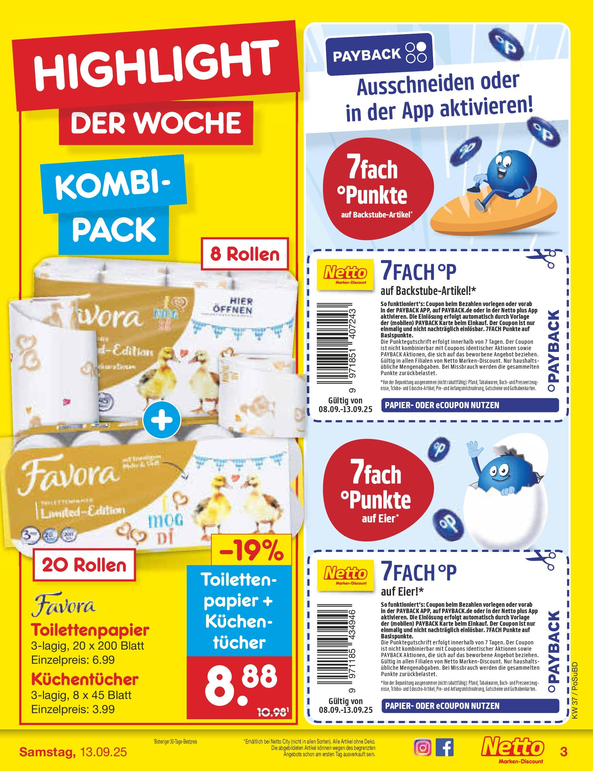 Netto Marken-Discount prospekt Regensburg (ab 08.09.2025) » Angebote | Seite: 3 | Produkte: Eier, Kuchen, Toilettenpapier Netto Marken-Discount prospekt Regensburg (ab 08.09.2025) » Angebote | Seite: 3 | Produkte: Eier, Kuchen, Toilettenpapier