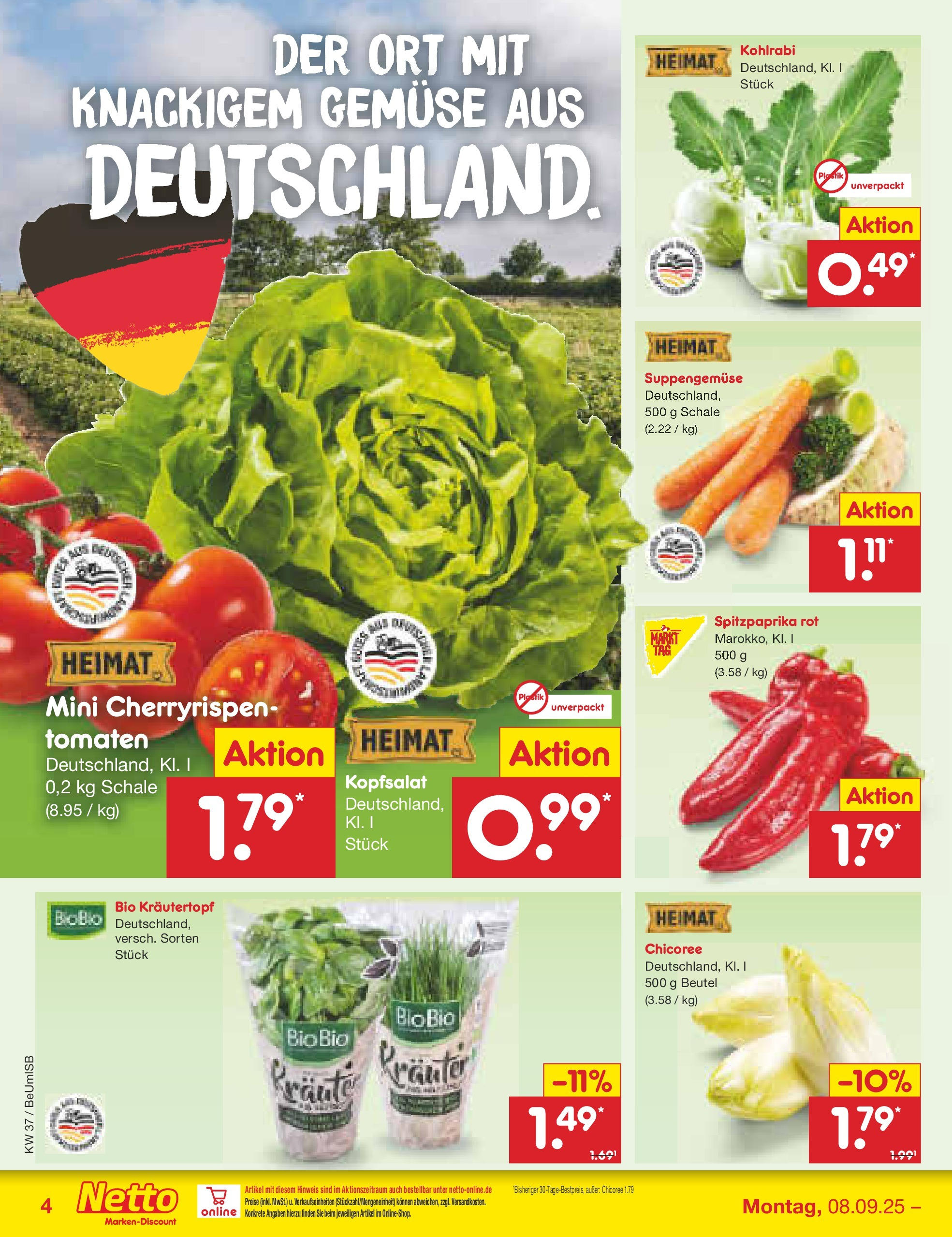 Netto Marken-Discount prospekt Kremmen (ab 07.09.2025) » Angebote | Seite: 4 | Produkte: Kohlrabi, Tomaten, Gemüse Netto Marken-Discount prospekt Kremmen (ab 07.09.2025) » Angebote | Seite: 4 | Produkte: Kohlrabi, Tomaten, Gemüse