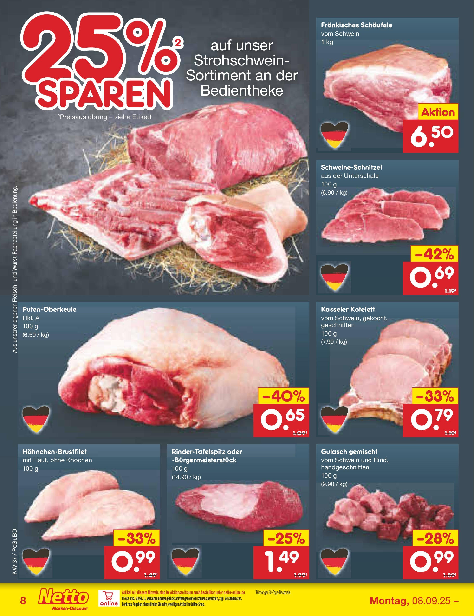 Netto Marken-Discount prospekt Regensburg (ab 08.09.2025) » Angebote | Seite: 8 | Produkte: Gulasch, Fleisch Netto Marken-Discount prospekt Regensburg (ab 08.09.2025) » Angebote | Seite: 8 | Produkte: Gulasch, Fleisch