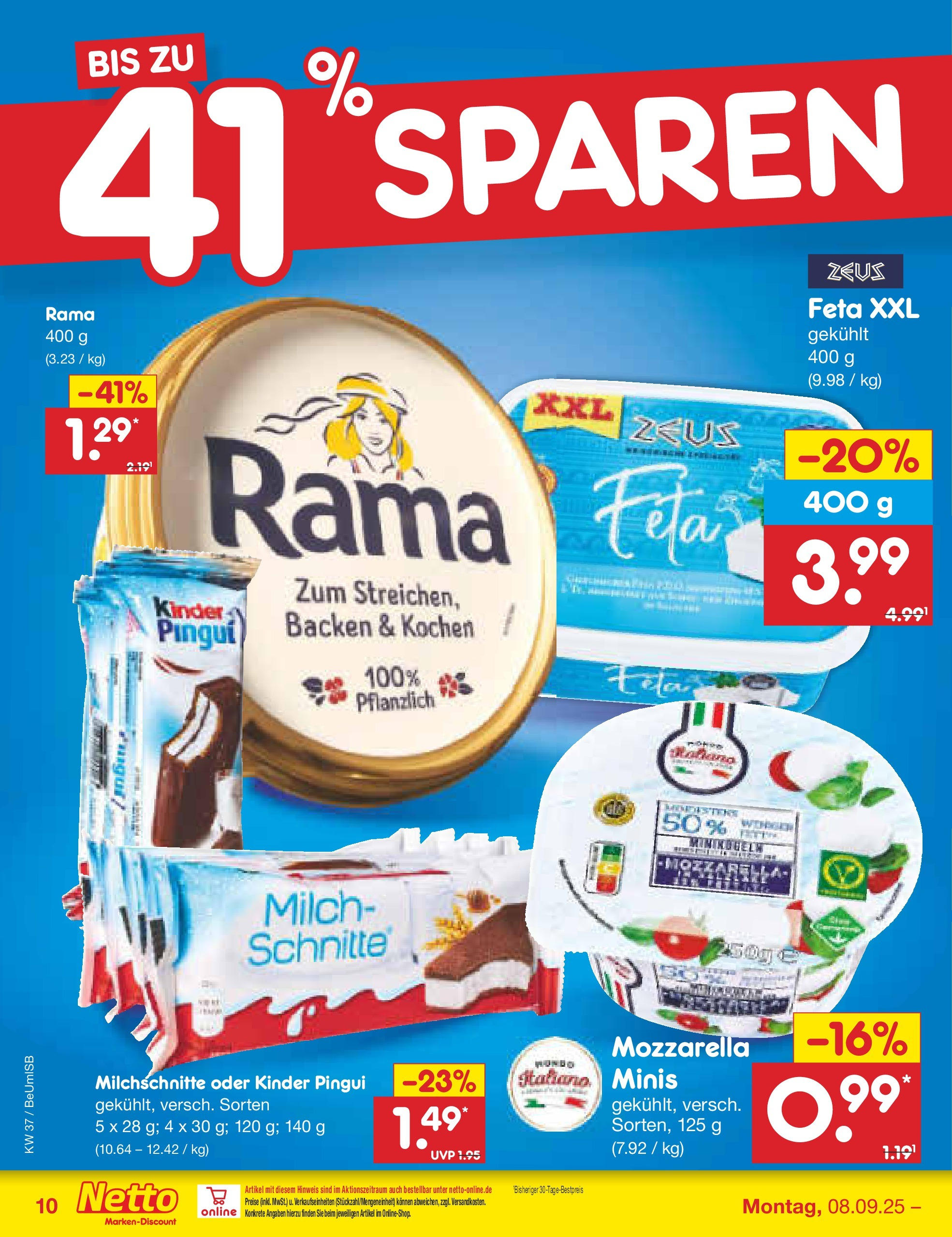 Netto Marken-Discount prospekt Kremmen (ab 07.09.2025) » Angebote | Seite: 10 | Produkte: Rama, Feta, Milch, Mozzarella Netto Marken-Discount prospekt Kremmen (ab 07.09.2025) » Angebote | Seite: 10 | Produkte: Rama, Feta, Milch, Mozzarella