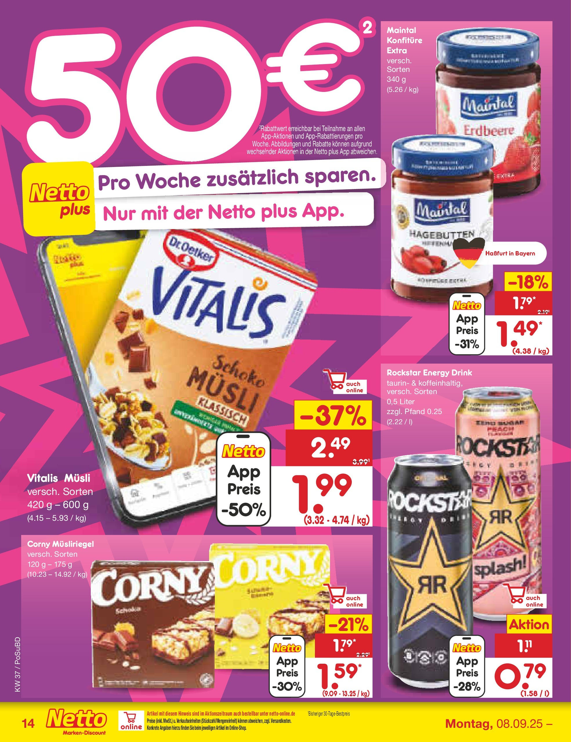 Netto Marken-Discount prospekt Regensburg (ab 08.09.2025) » Angebote | Seite: 14 | Produkte: Musli, Rockstar energy, Energy, Rockstar Netto Marken-Discount prospekt Regensburg (ab 08.09.2025) » Angebote | Seite: 14 | Produkte: Musli, Rockstar energy, Energy, Rockstar