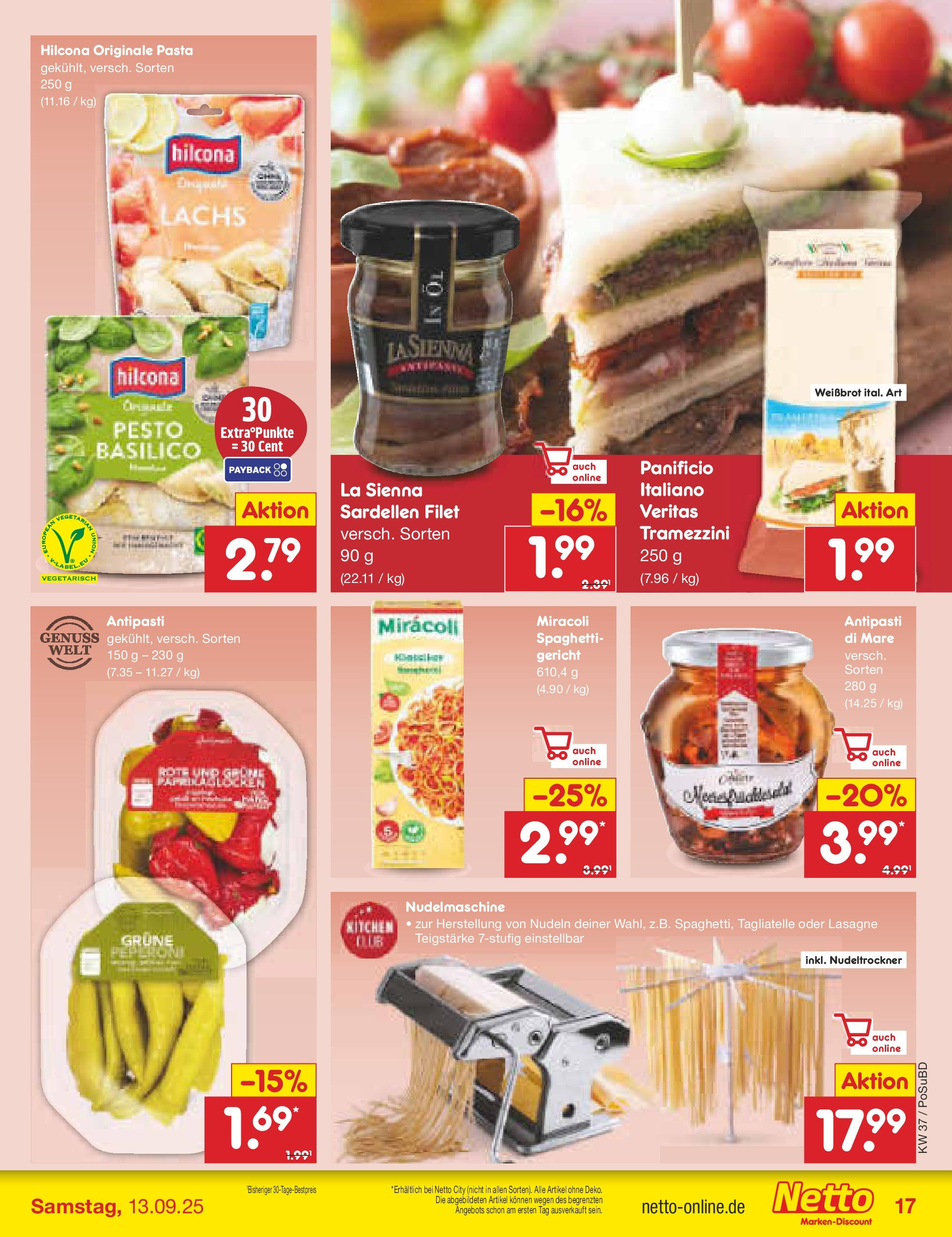 Netto Marken-Discount prospekt Regensburg (ab 08.09.2025) » Angebote | Seite: 17 | Produkte: Lachs, Pasta, Nudeln Netto Marken-Discount prospekt Regensburg (ab 08.09.2025) » Angebote | Seite: 17 | Produkte: Lachs, Pasta, Nudeln