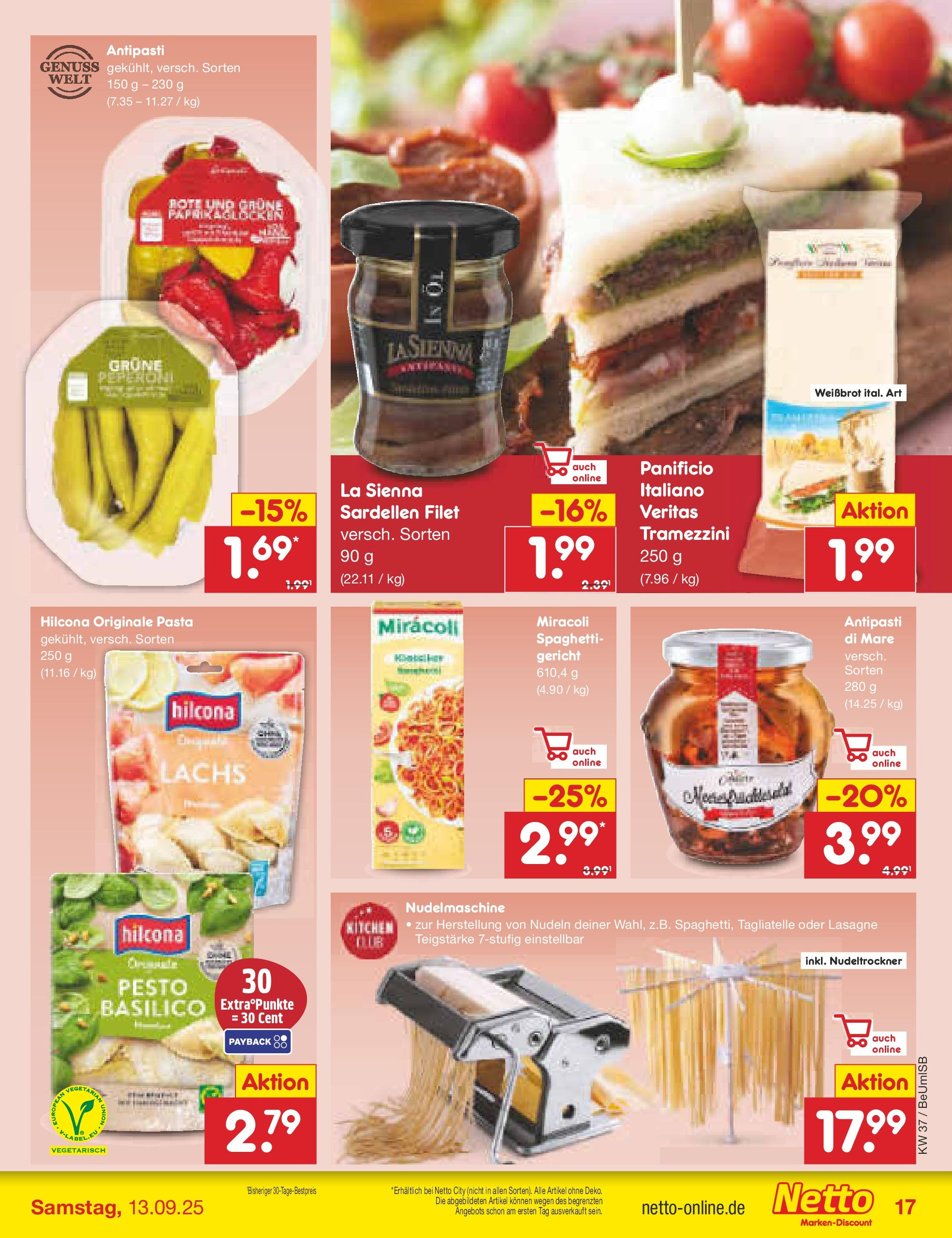 Netto Marken-Discount prospekt Kremmen (ab 07.09.2025) » Angebote | Seite: 17 | Produkte: Lachs, Pasta, Nudeln Netto Marken-Discount prospekt Kremmen (ab 07.09.2025) » Angebote | Seite: 17 | Produkte: Lachs, Pasta, Nudeln