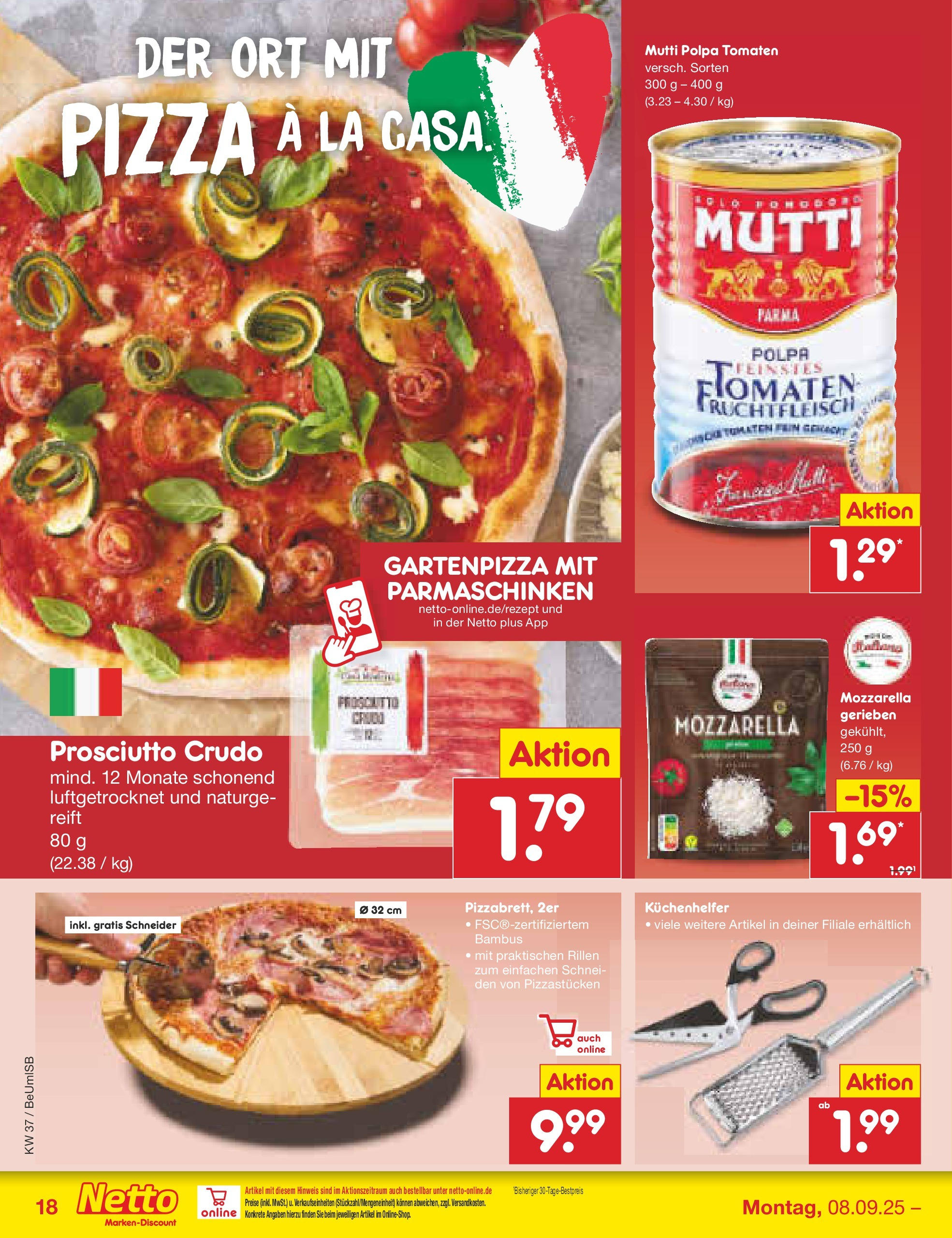 Netto Marken-Discount prospekt Kremmen (ab 07.09.2025) » Angebote | Seite: 20 | Produkte: Mozzarella, Tomaten, Pizza Netto Marken-Discount prospekt Kremmen (ab 07.09.2025) » Angebote | Seite: 20 | Produkte: Mozzarella, Tomaten, Pizza