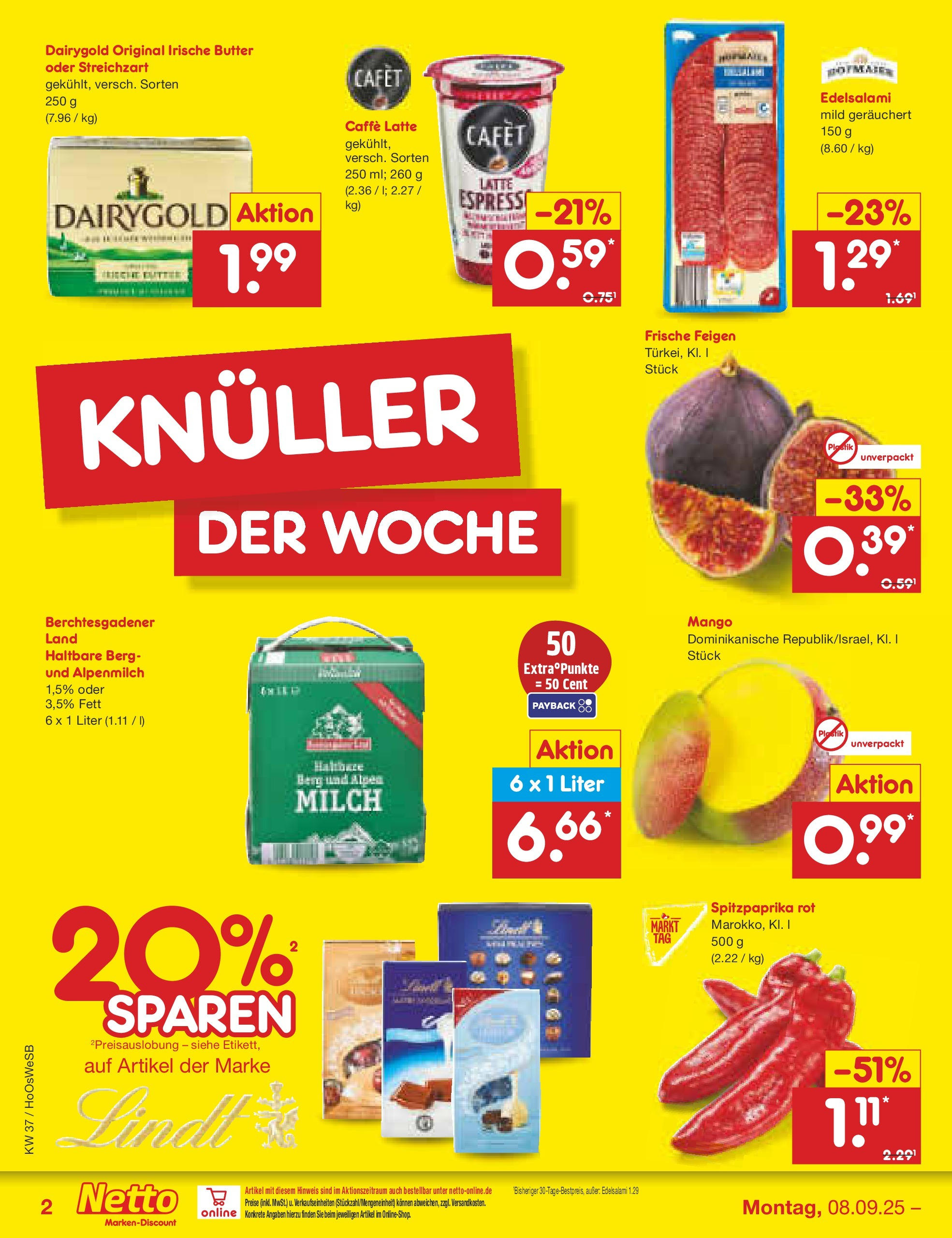 Netto Marken-Discount prospekt Hannover	 (ab 07.09.2025) » Angebote | Seite: 2 | Produkte: Milch, Butter, Mango, Lindt