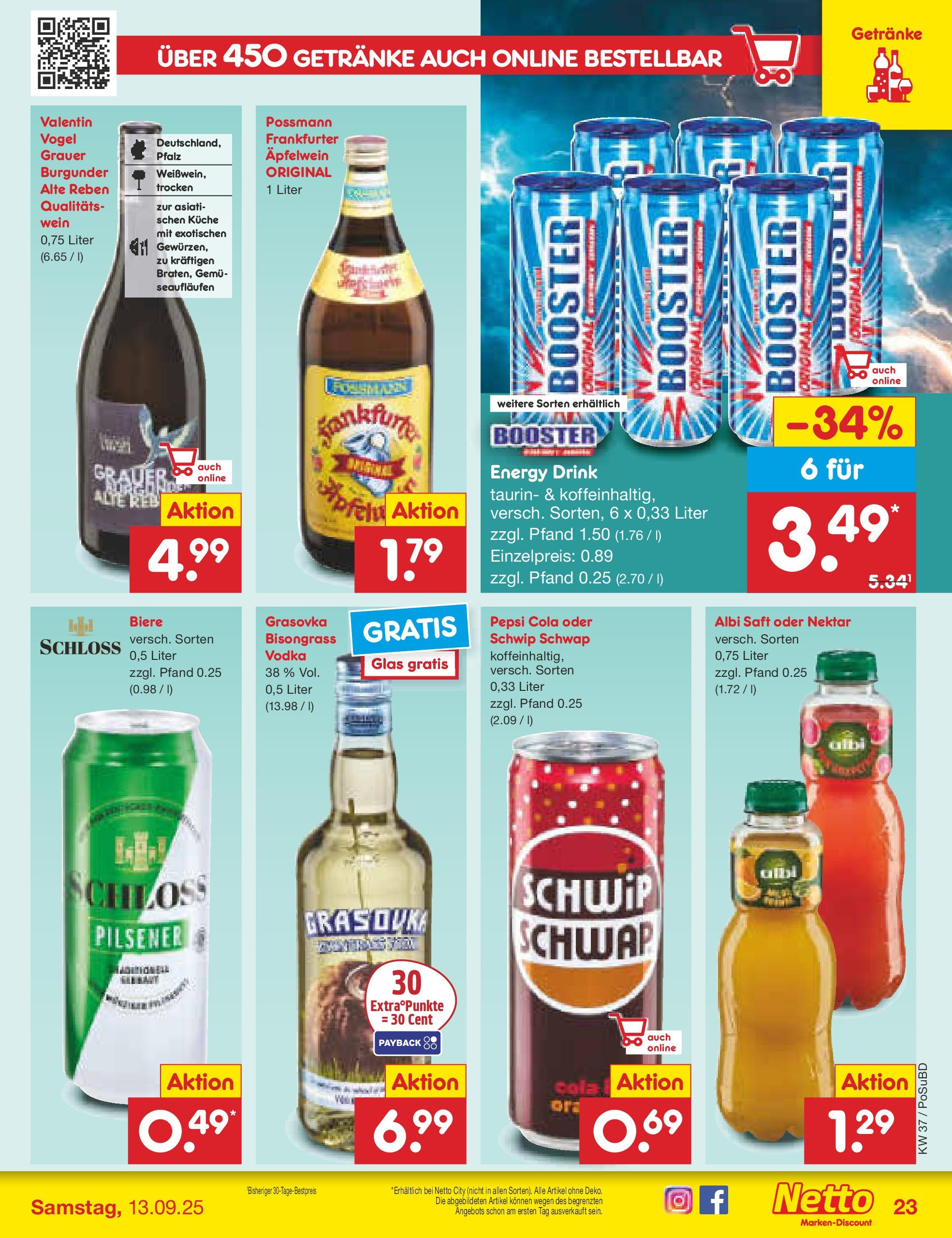 Netto Marken-Discount prospekt Regensburg (ab 08.09.2025) » Angebote | Seite: 31 | Produkte: Schwip schwap, Pepsi, Saft, Wein Netto Marken-Discount prospekt Regensburg (ab 08.09.2025) » Angebote | Seite: 31 | Produkte: Schwip schwap, Pepsi, Saft, Wein