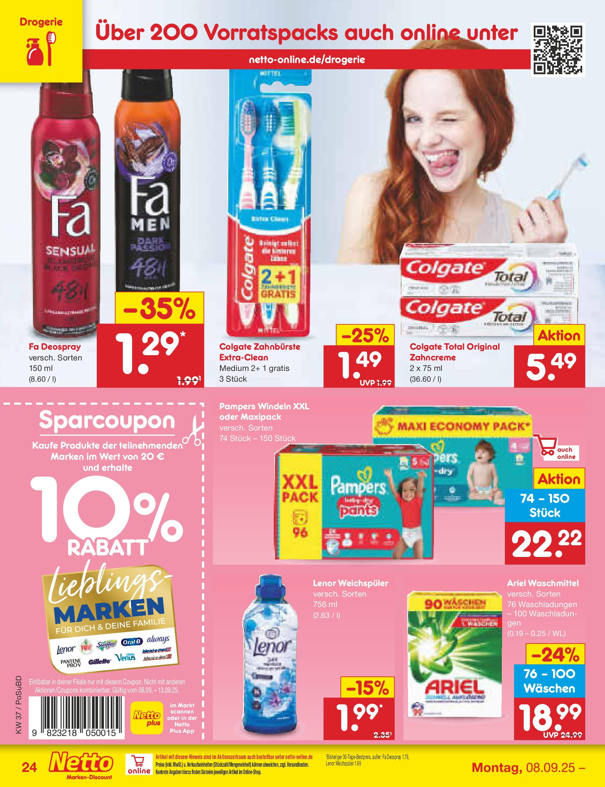 Netto Marken-Discount prospekt Regensburg (ab 08.09.2025) » Angebote | Seite: 34 | Produkte: Pampers, Weichspüler, Waschmittel, Deospray Netto Marken-Discount prospekt Regensburg (ab 08.09.2025) » Angebote | Seite: 34 | Produkte: Pampers, Weichspüler, Waschmittel, Deospray