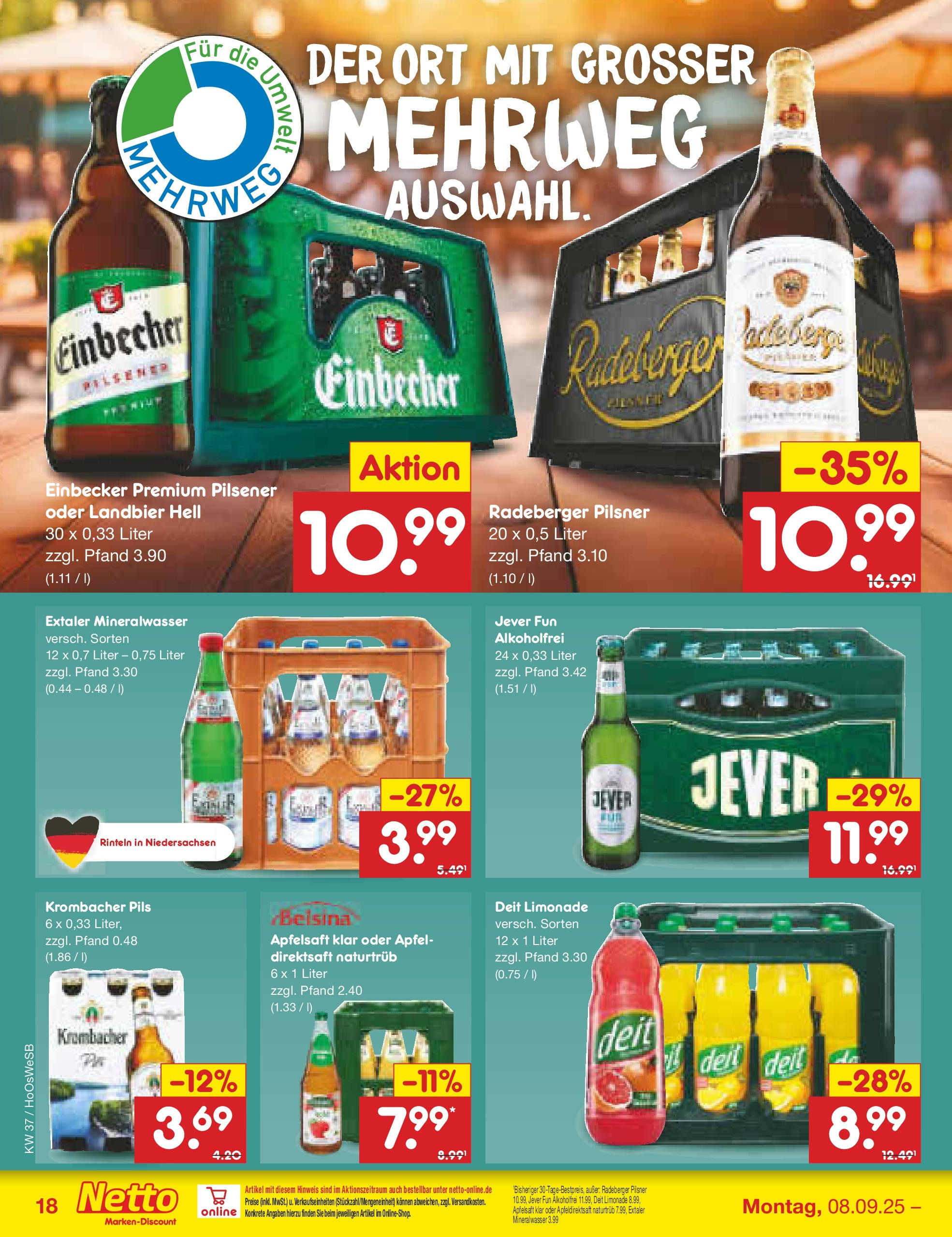 Netto Marken-Discount prospekt Hannover	 (ab 07.09.2025) » Angebote | Seite: 20 | Produkte: Pils, Mineralwasser, Jever, Radeberger pilsner