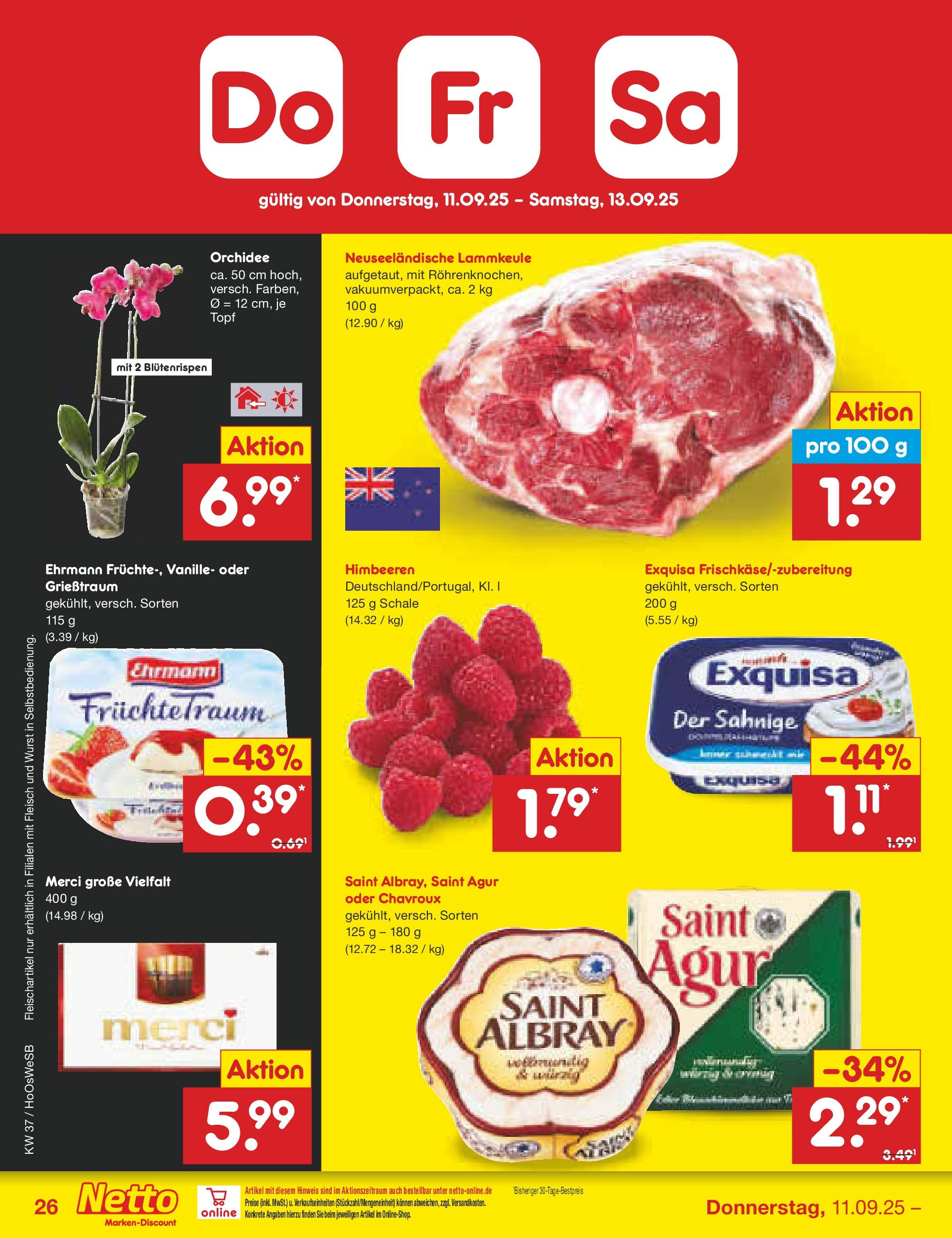 Netto Marken-Discount prospekt Hannover	 (ab 07.09.2025) » Angebote | Seite: 34 | Produkte: Himbeeren, Lammkeule, Merci, Orchidee