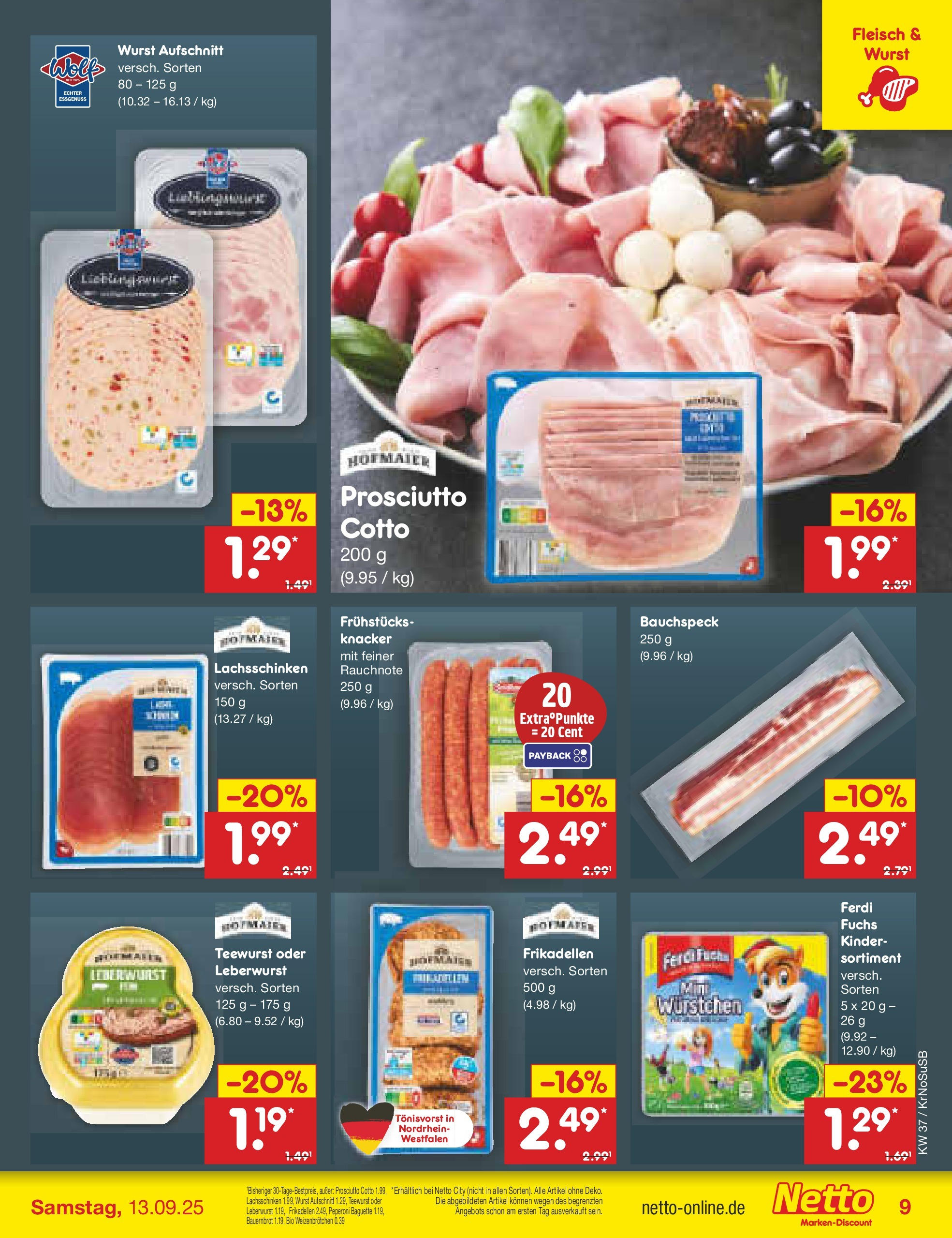 Netto Marken-Discount prospekt Duisburg	 (ab 08.09.2025) » Angebote | Seite: 9 | Produkte: Baguette, Wurst, Fleisch