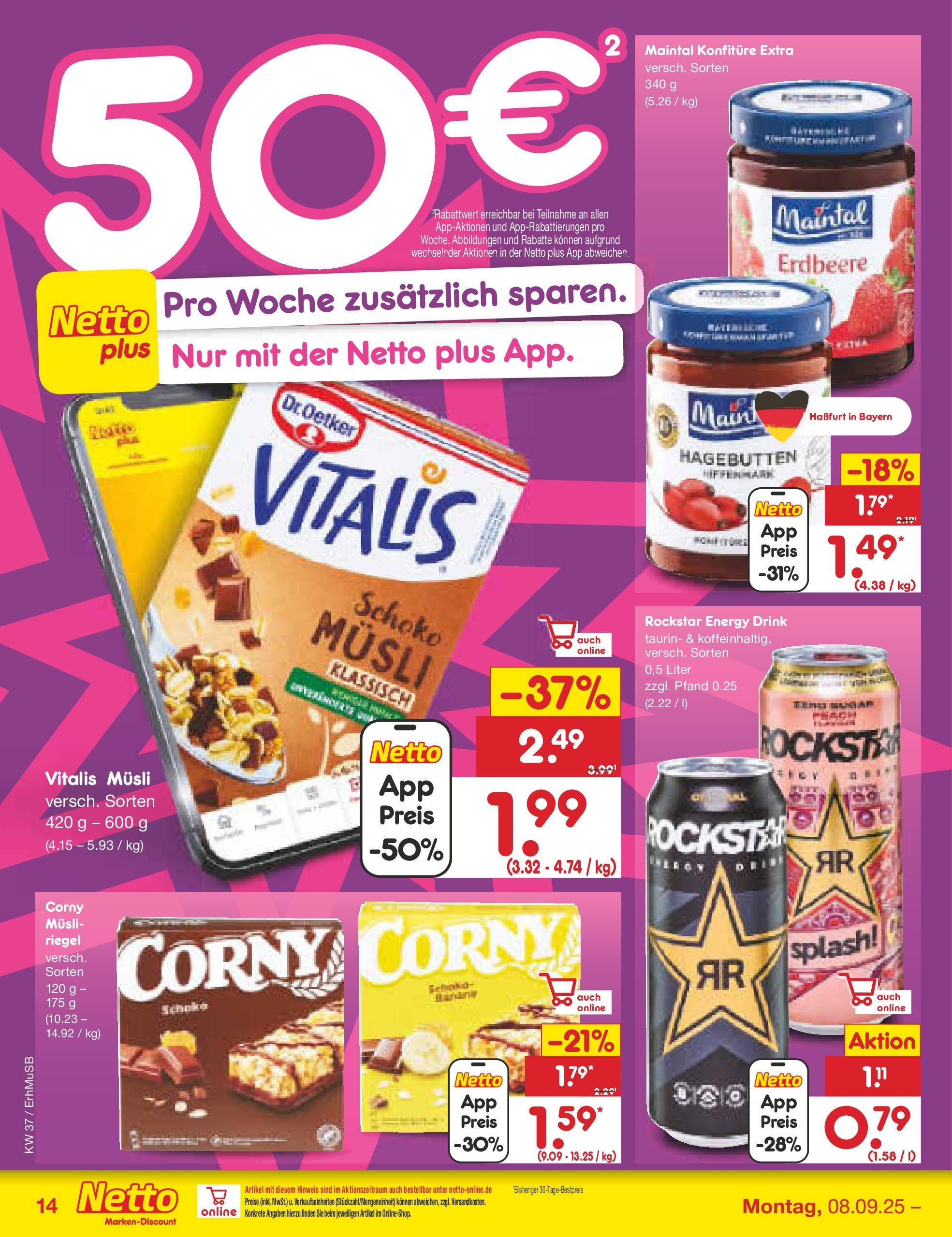 Netto Marken-Discount prospekt München (ab 08.09.2025) » Angebote | Seite: 14 | Produkte: Musli, Rockstar energy, Corny riegel, Energy Netto Marken-Discount prospekt München (ab 08.09.2025) » Angebote | Seite: 14 | Produkte: Musli, Rockstar energy, Corny riegel, Energy