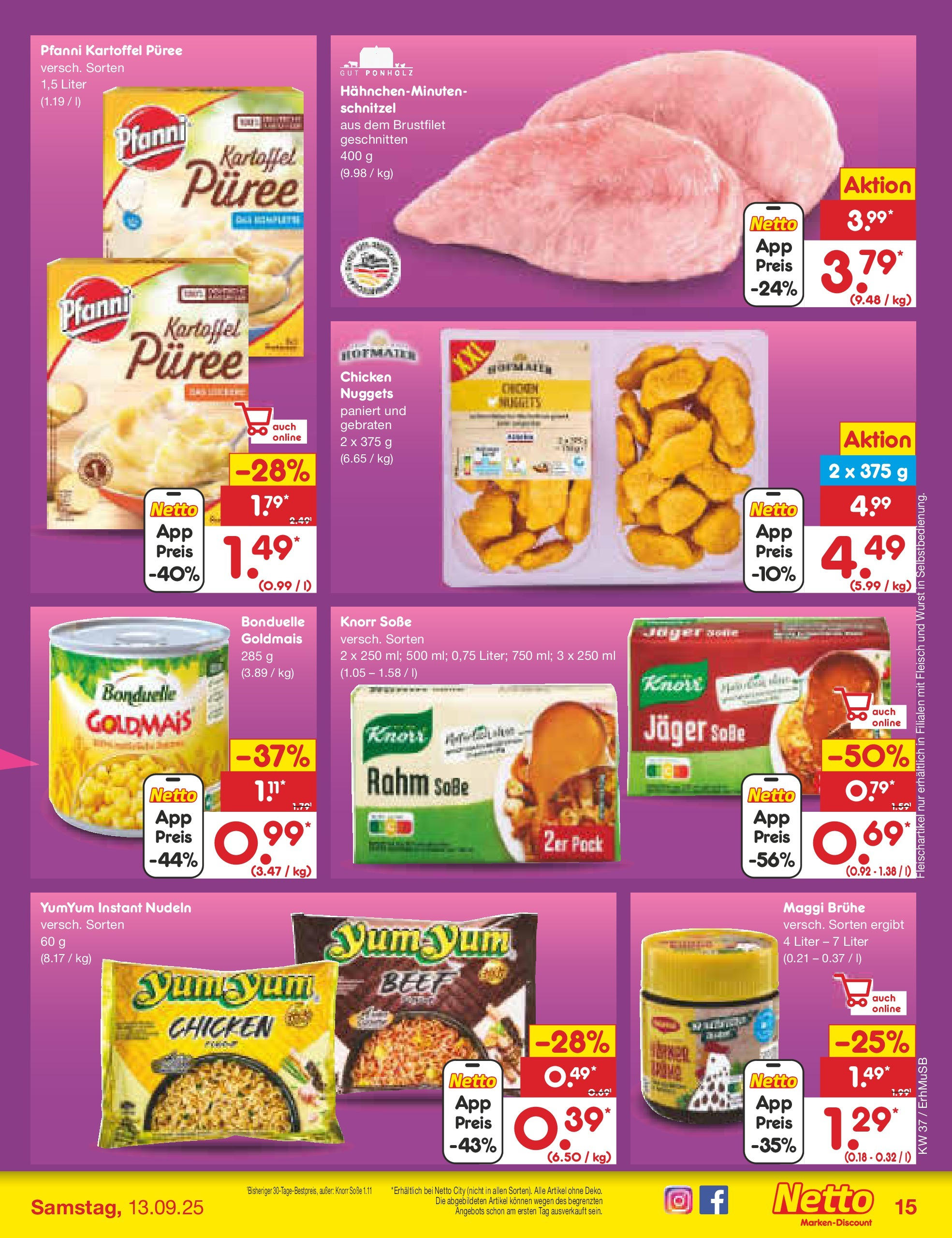 Netto Marken-Discount prospekt München (ab 08.09.2025) » Angebote | Seite: 15 | Produkte: Soße, Wurst, Nudeln, Fleisch Netto Marken-Discount prospekt München (ab 08.09.2025) » Angebote | Seite: 15 | Produkte: Soße, Wurst, Nudeln, Fleisch