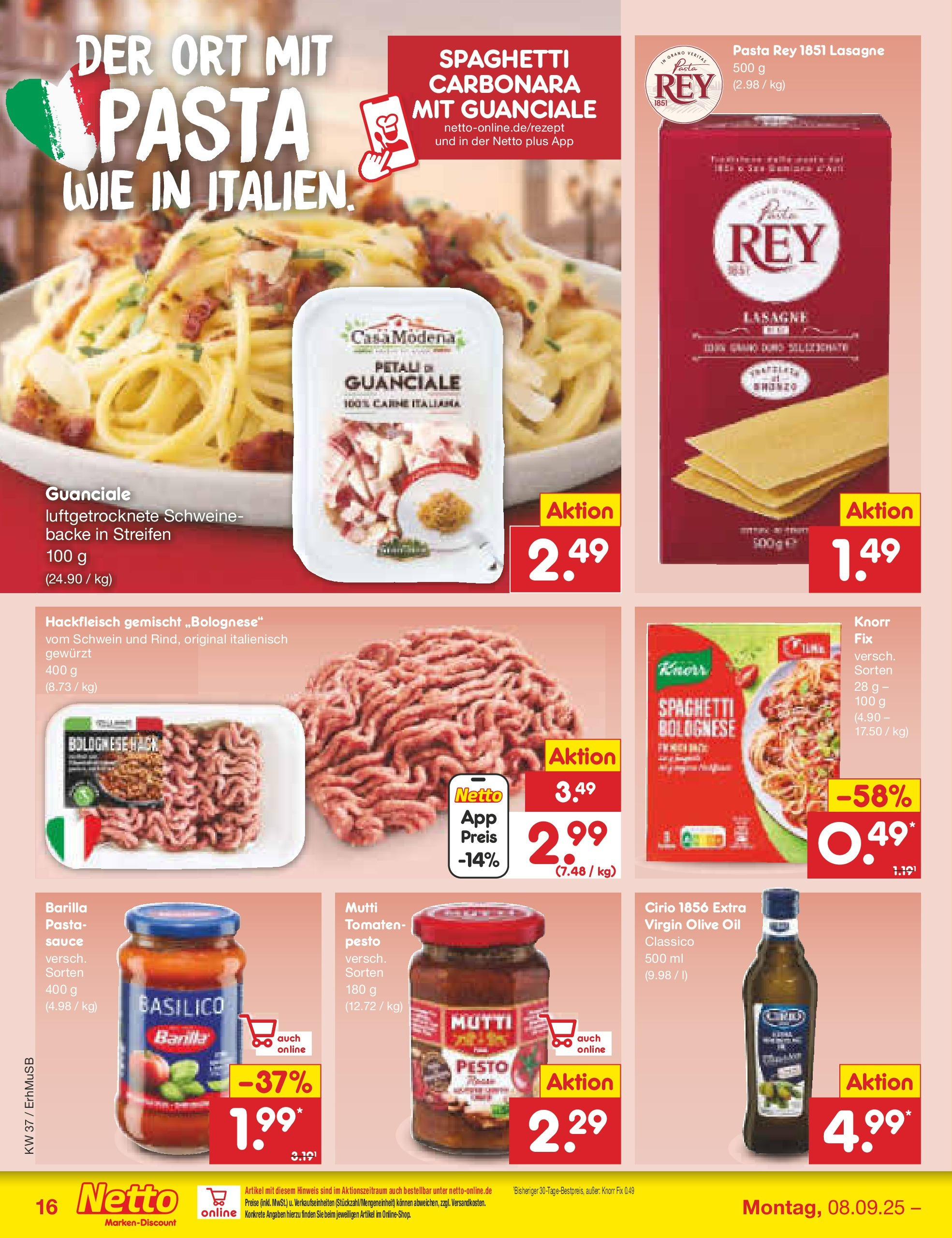 Netto Marken-Discount prospekt München (ab 08.09.2025) » Angebote | Seite: 16 | Produkte: Knorr fix, Barilla, Tomaten, Knorr Netto Marken-Discount prospekt München (ab 08.09.2025) » Angebote | Seite: 16 | Produkte: Knorr fix, Barilla, Tomaten, Knorr