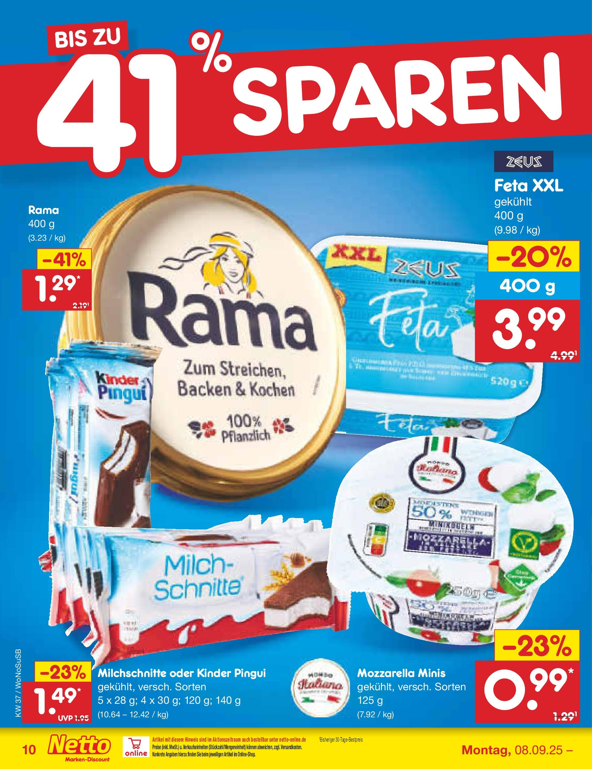 Netto Marken-Discount prospekt Mannheim (ab 07.09.2025) » Angebote | Seite: 10 | Produkte: Rama, Feta, Milch, Mozzarella Netto Marken-Discount prospekt Mannheim (ab 07.09.2025) » Angebote | Seite: 10 | Produkte: Rama, Feta, Milch, Mozzarella