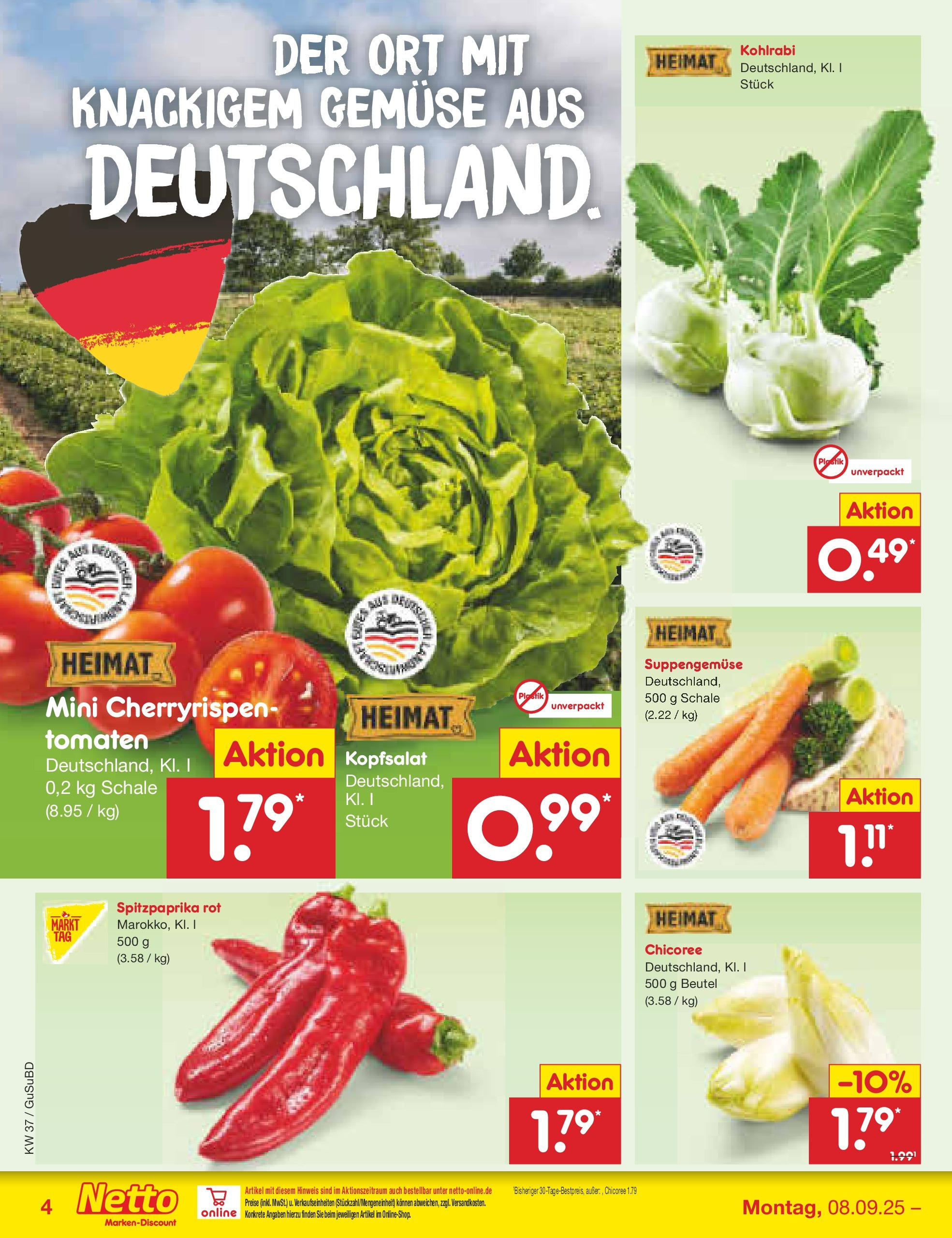 Netto Marken-Discount prospekt Glauchau	 (ab 07.09.2025) » Angebote | Seite: 4 | Produkte: Kohlrabi, Tomaten, Gemüse
